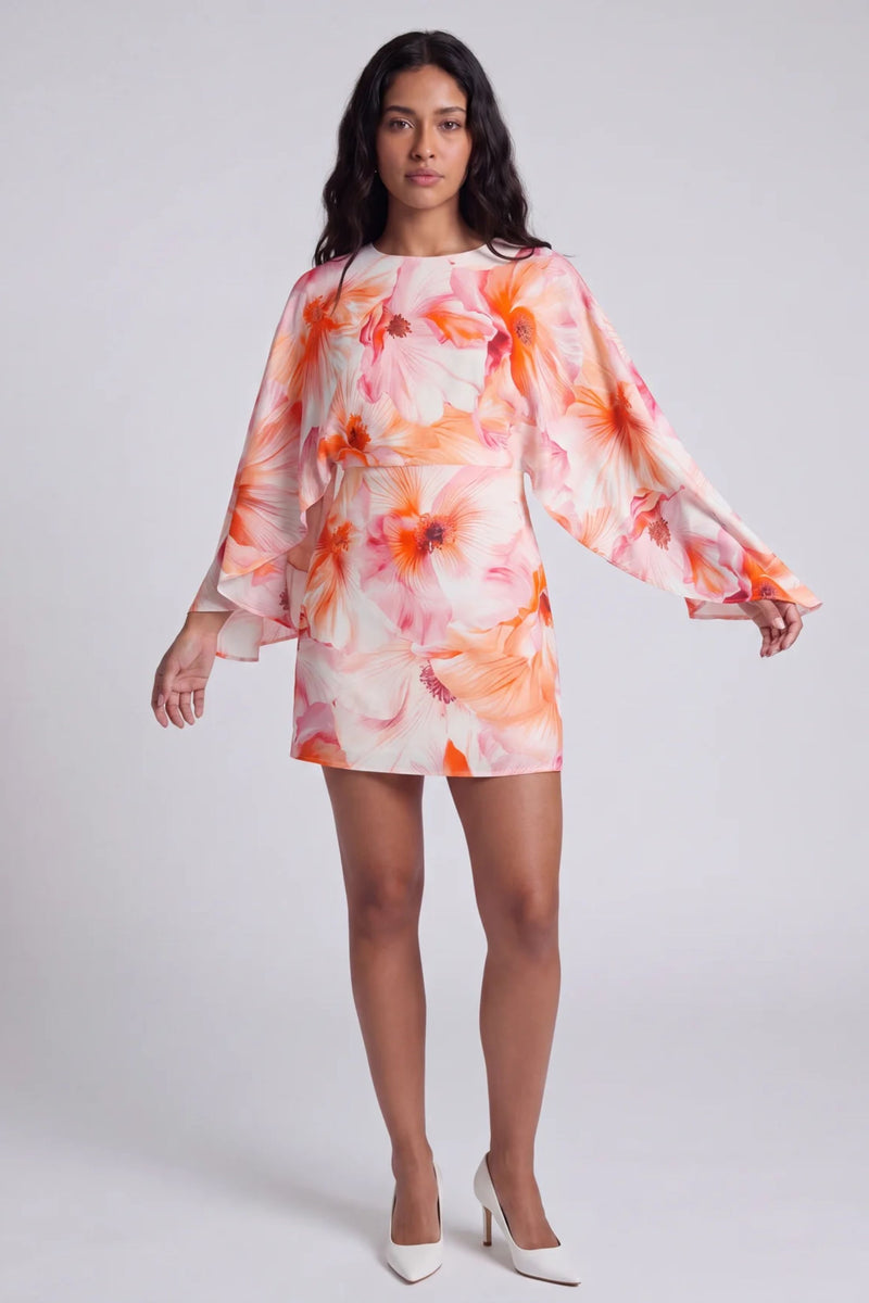 cape sleeve mini dress Jess Color:White blue floral FOREST GREEN evening gatherings Kit White Drop Waist