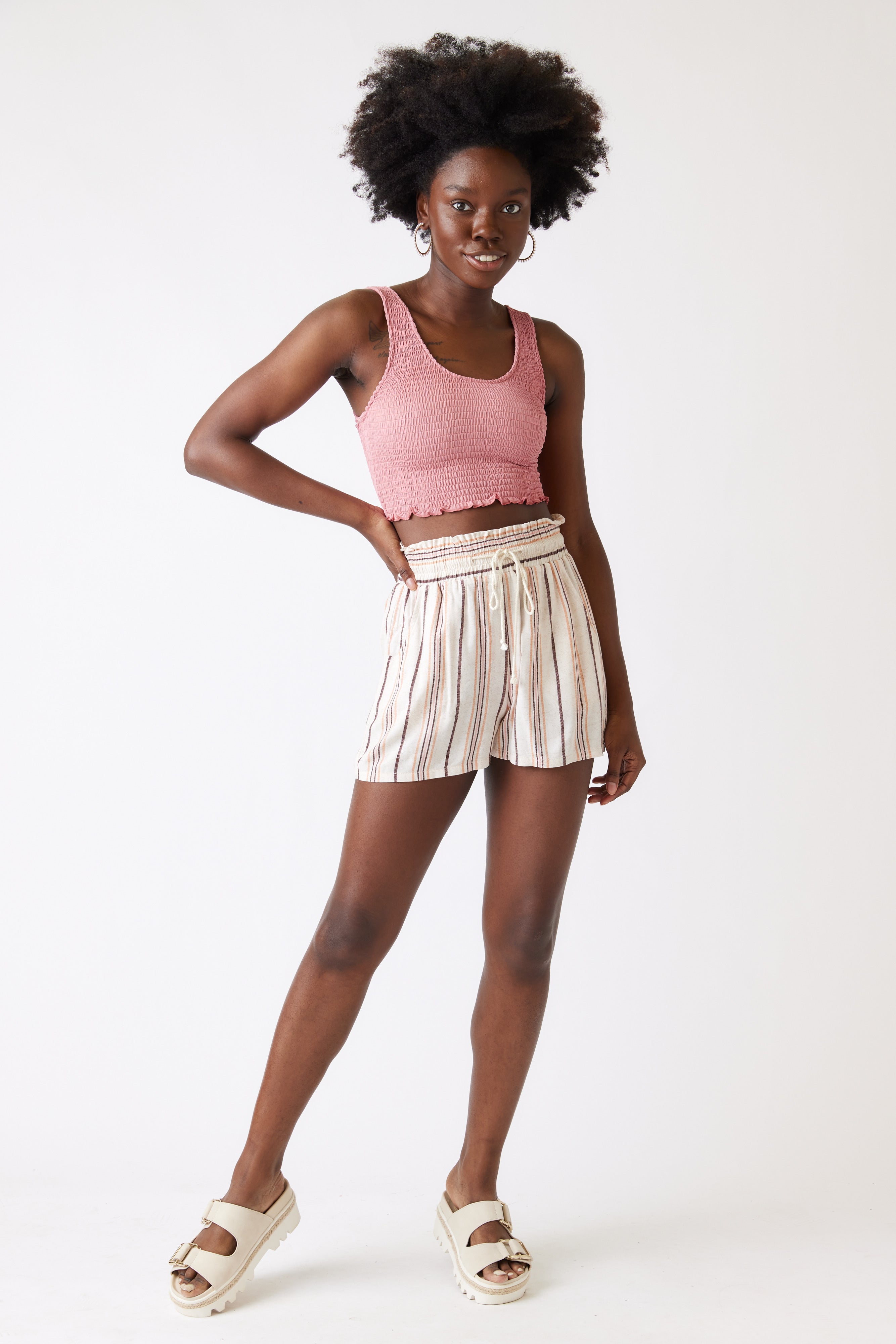 Aria Striped Tie Waist Shorts - fab'rik