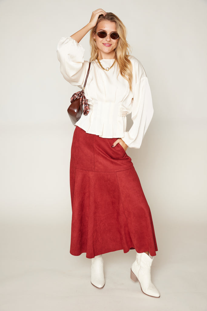 Hall Vegan Suede A Line Midi Skirt