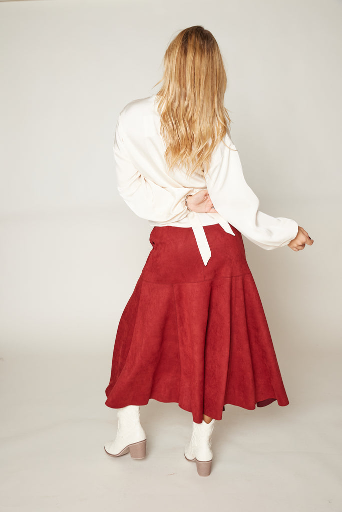 Hall Vegan Suede A Line Midi Skirt