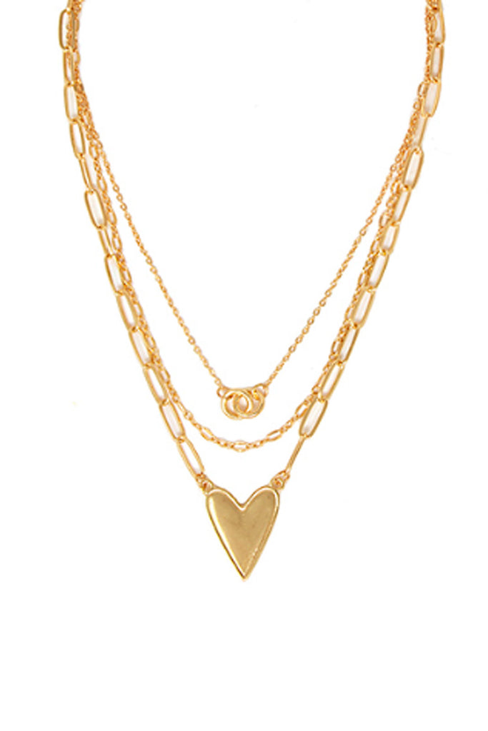 Belle Three Layer Accent Heart Charm Necklace - fab'rik