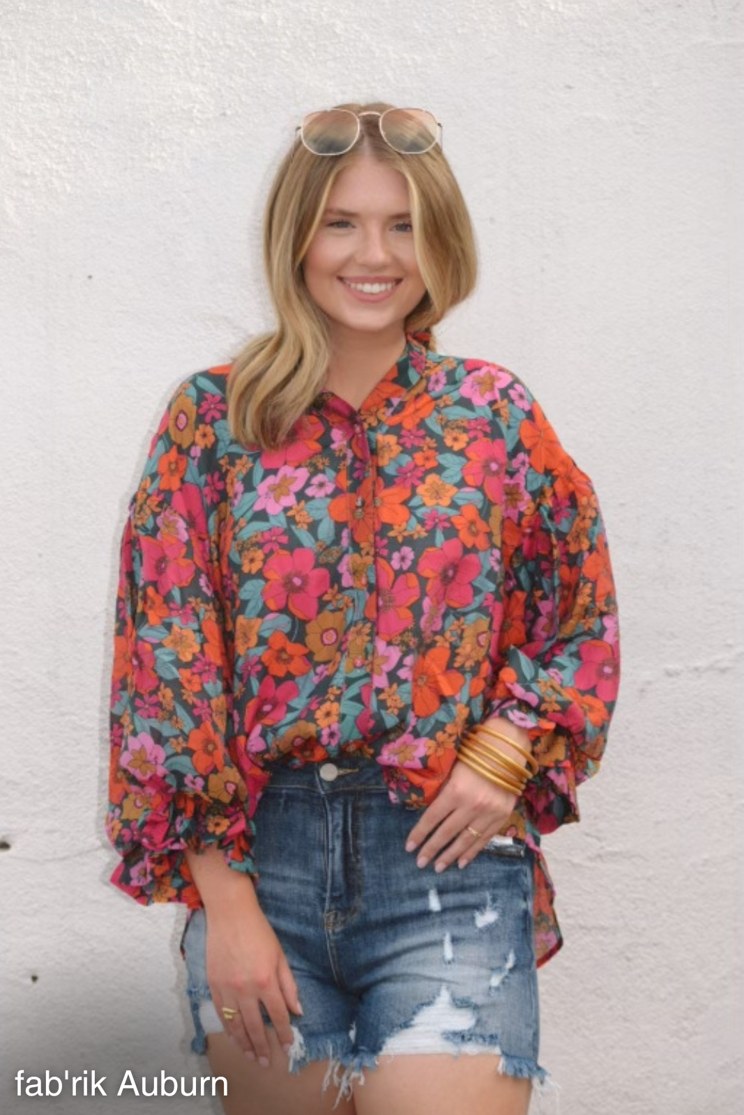 Rosey Balloon Sleeve Floral Top - fab'rik