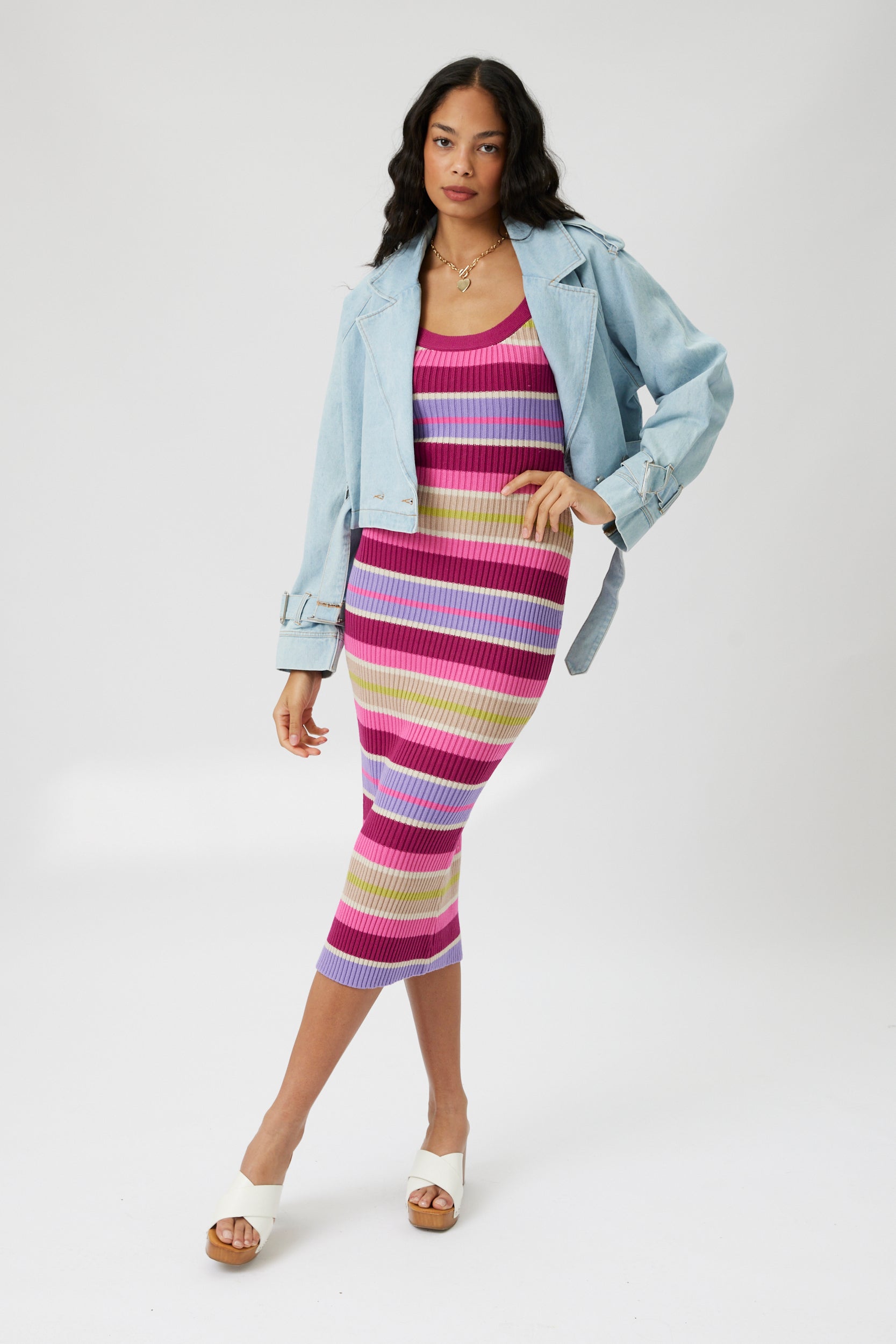 Cruz Striped Ribbed Tie Dress - fab'rik