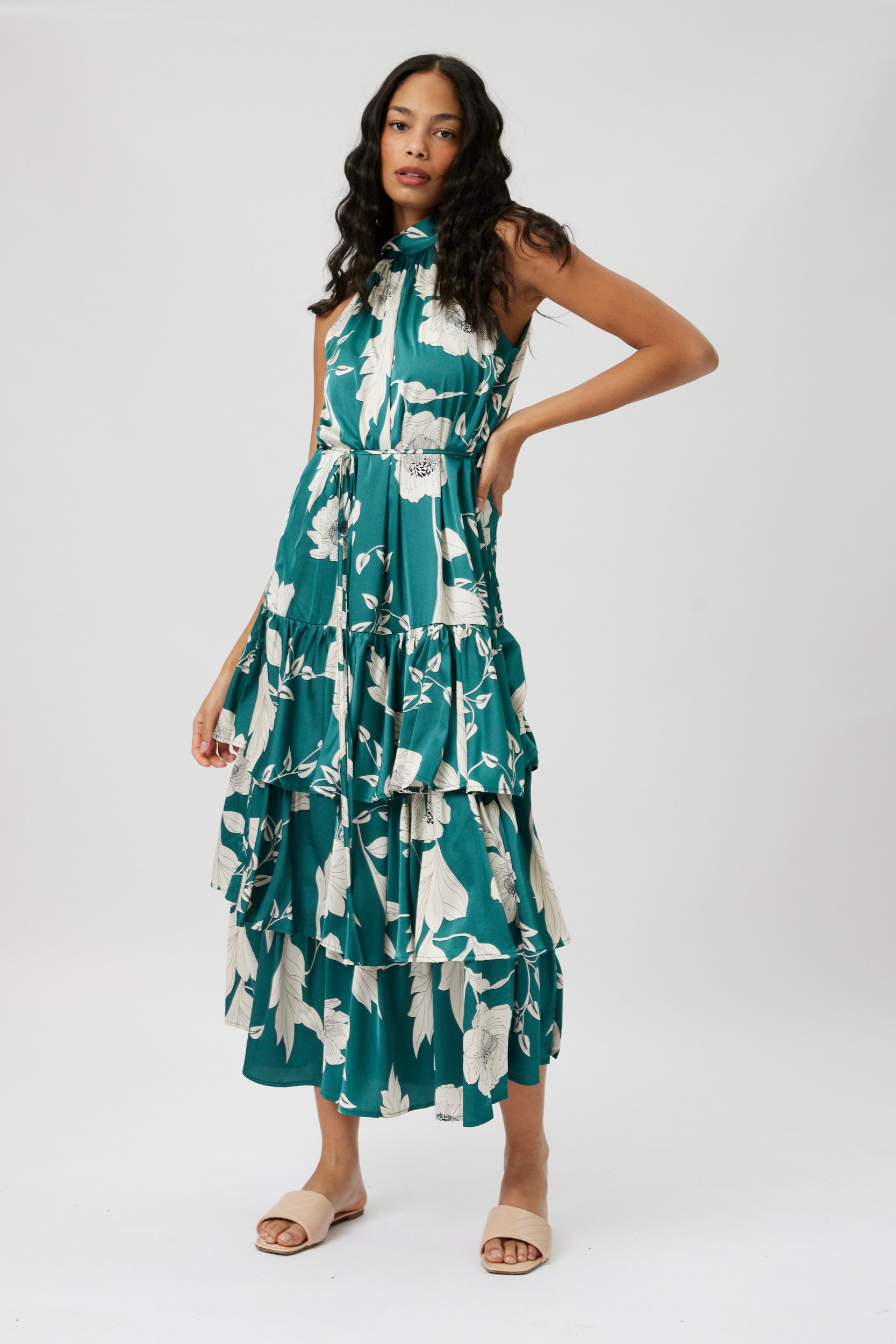 Cora Satin Tiered Maxi Dress - fab'rik
