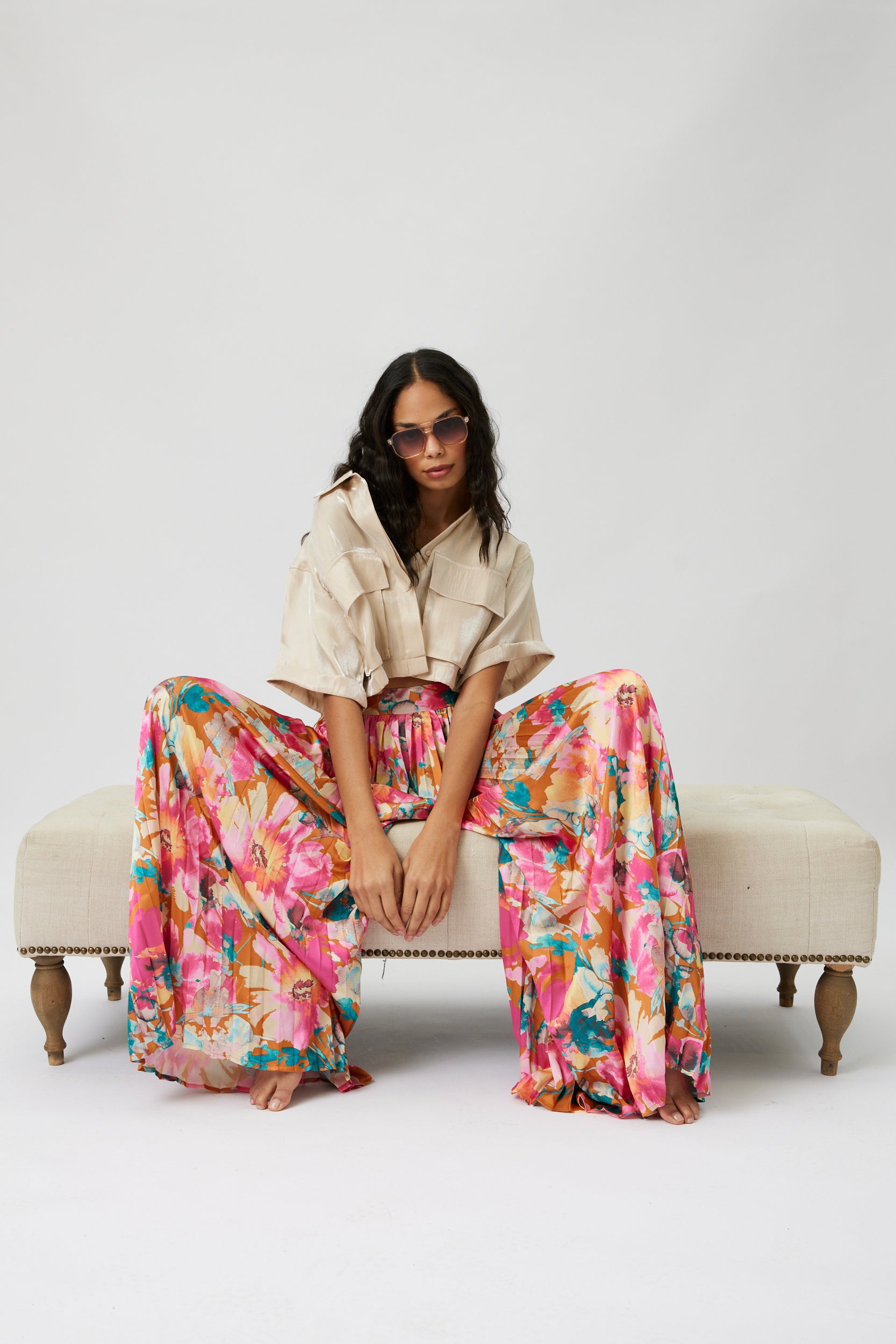Drew Printed Wide Leg Satin Pant - fab'rik