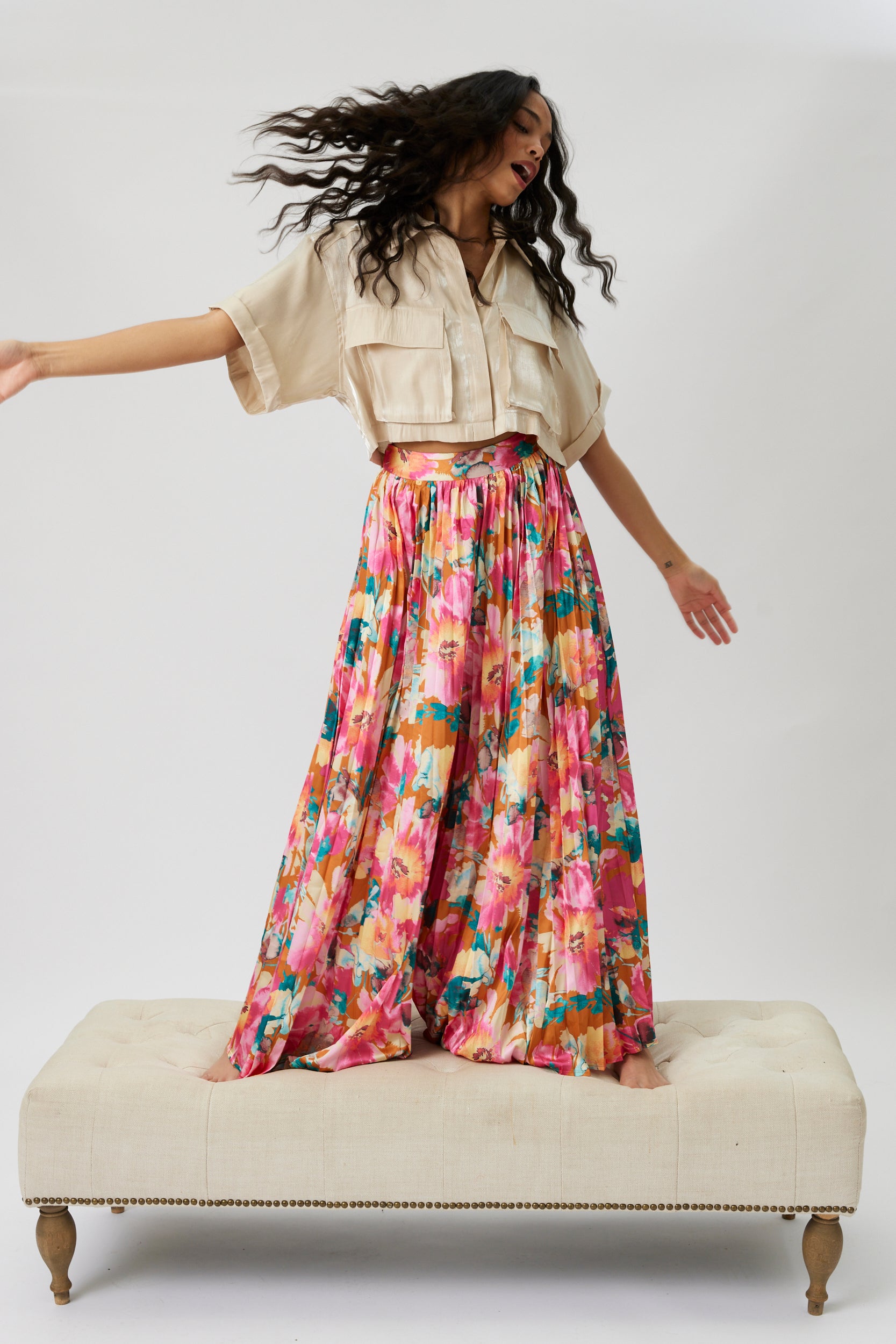 Drew Printed Wide Leg Satin Pant - fab'rik