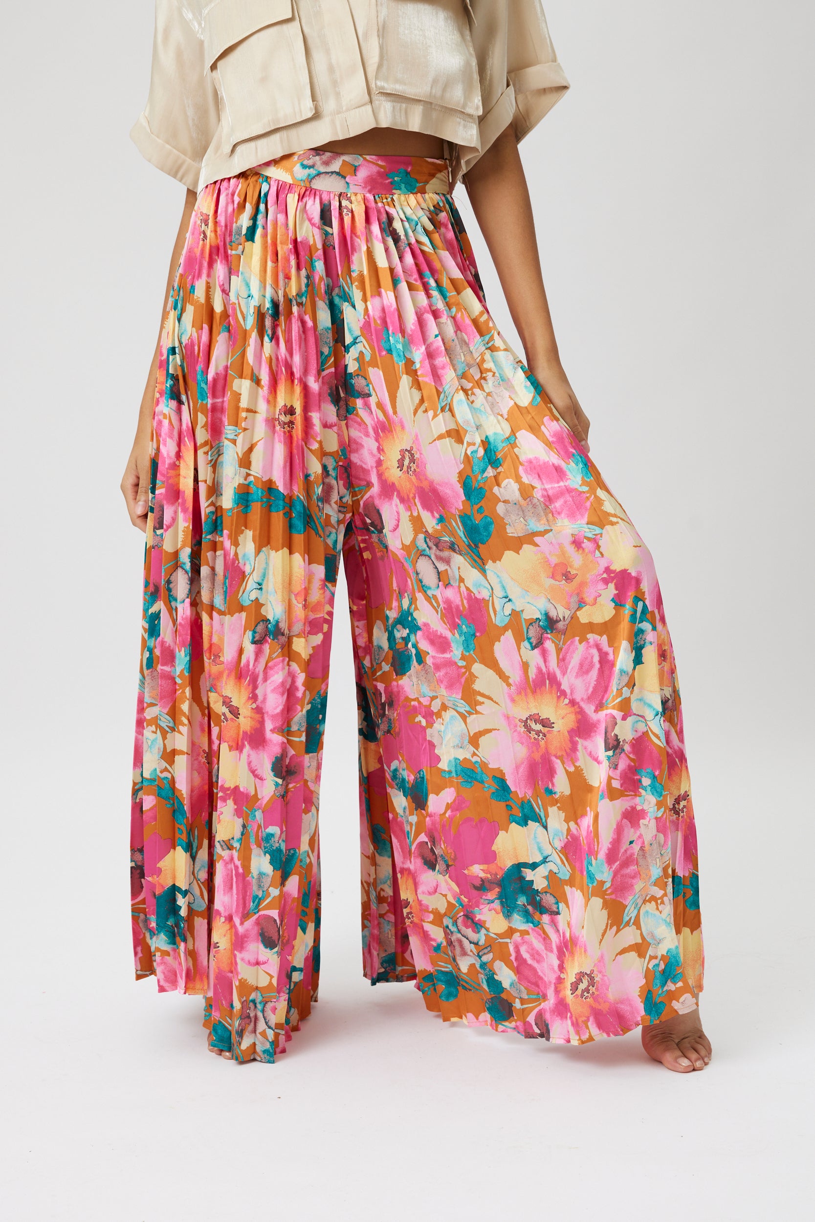 Drew Printed Wide Leg Satin Pant - fab'rik