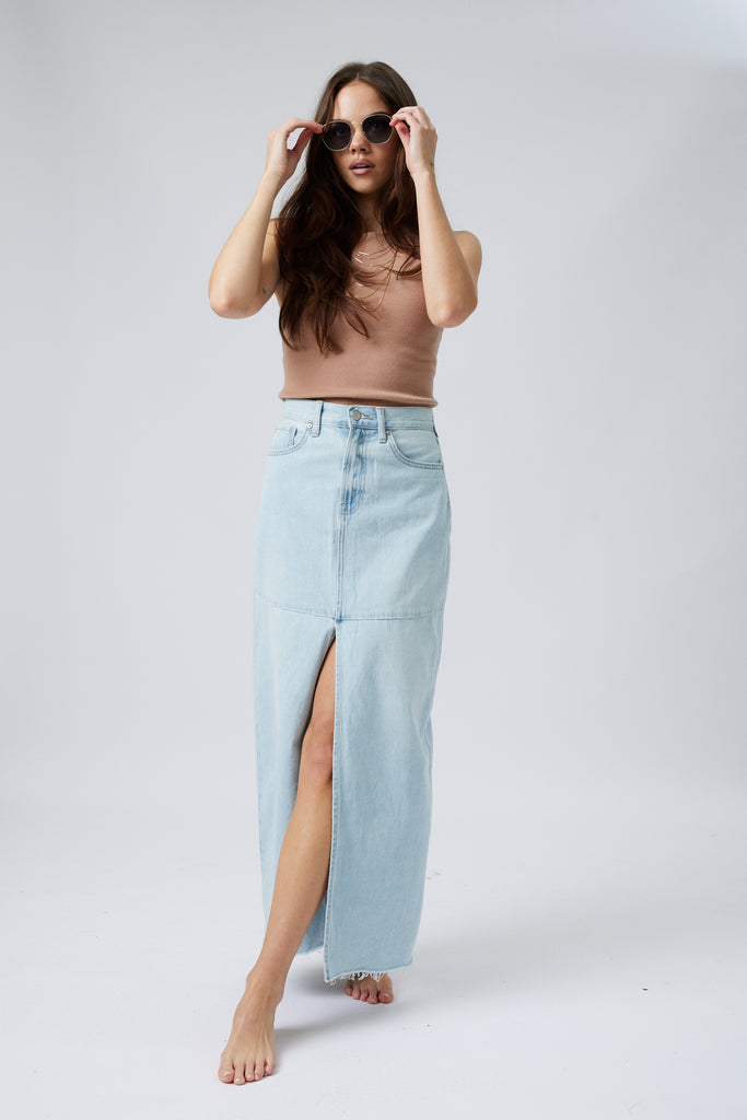 Callie Denim Front Slit Maxi Skirt - fab'rik