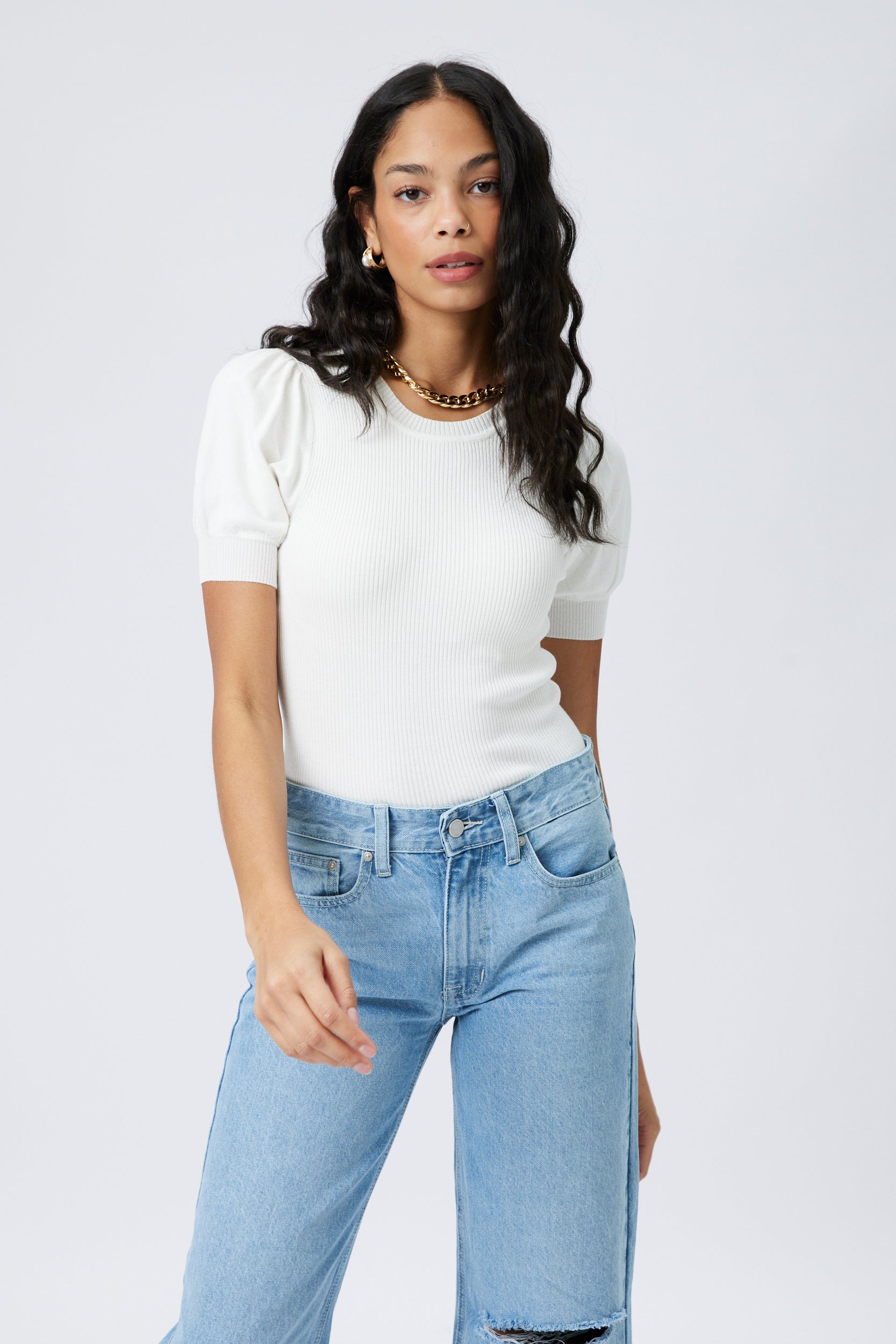 Baxter Ribbed Puff Sleeve Knit Top - fab'rik