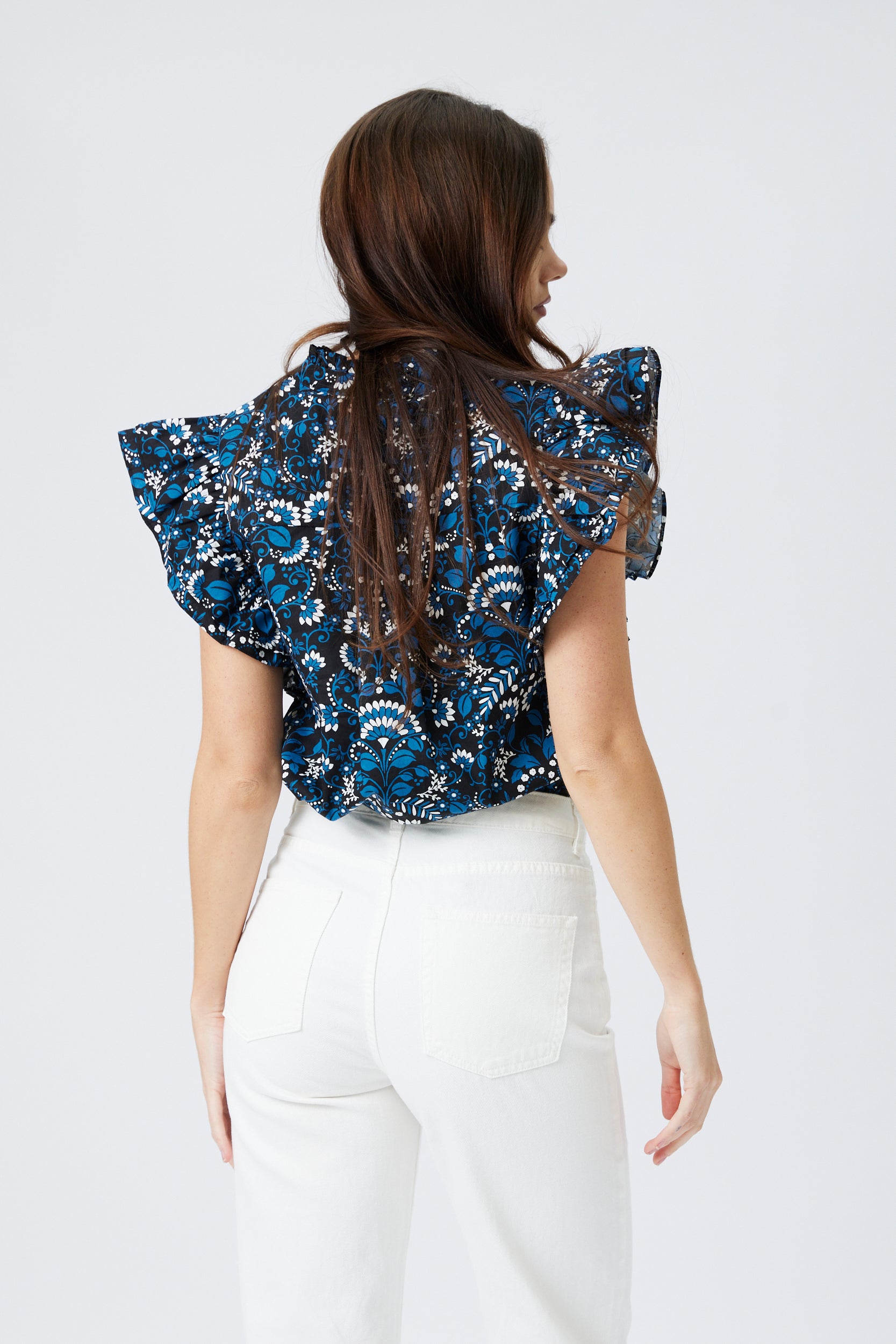Kelly Printed Ruffle Sleeve Top - fab'rik