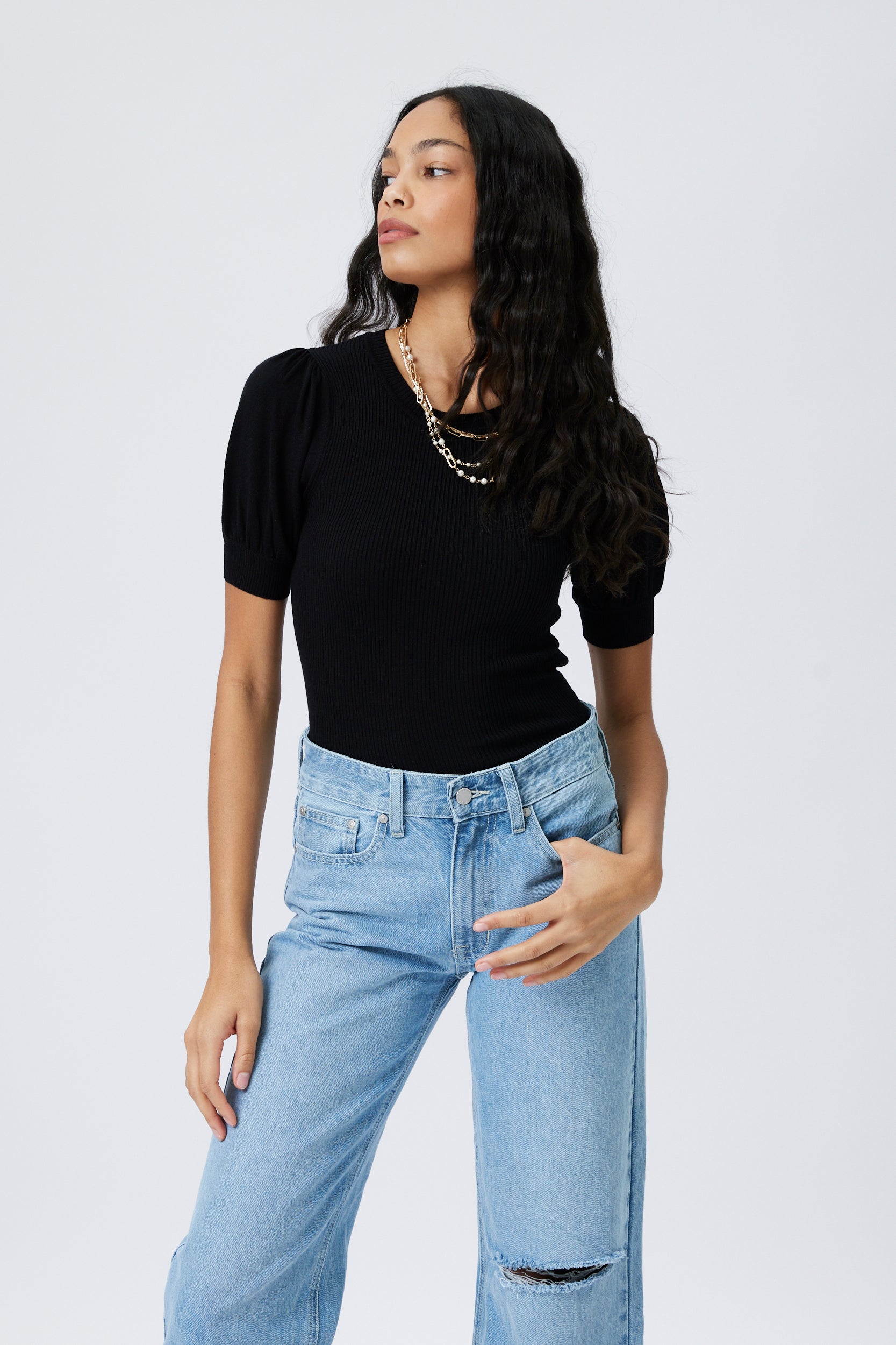 Baxter Ribbed Puff Sleeve Knit Top - fab'rik