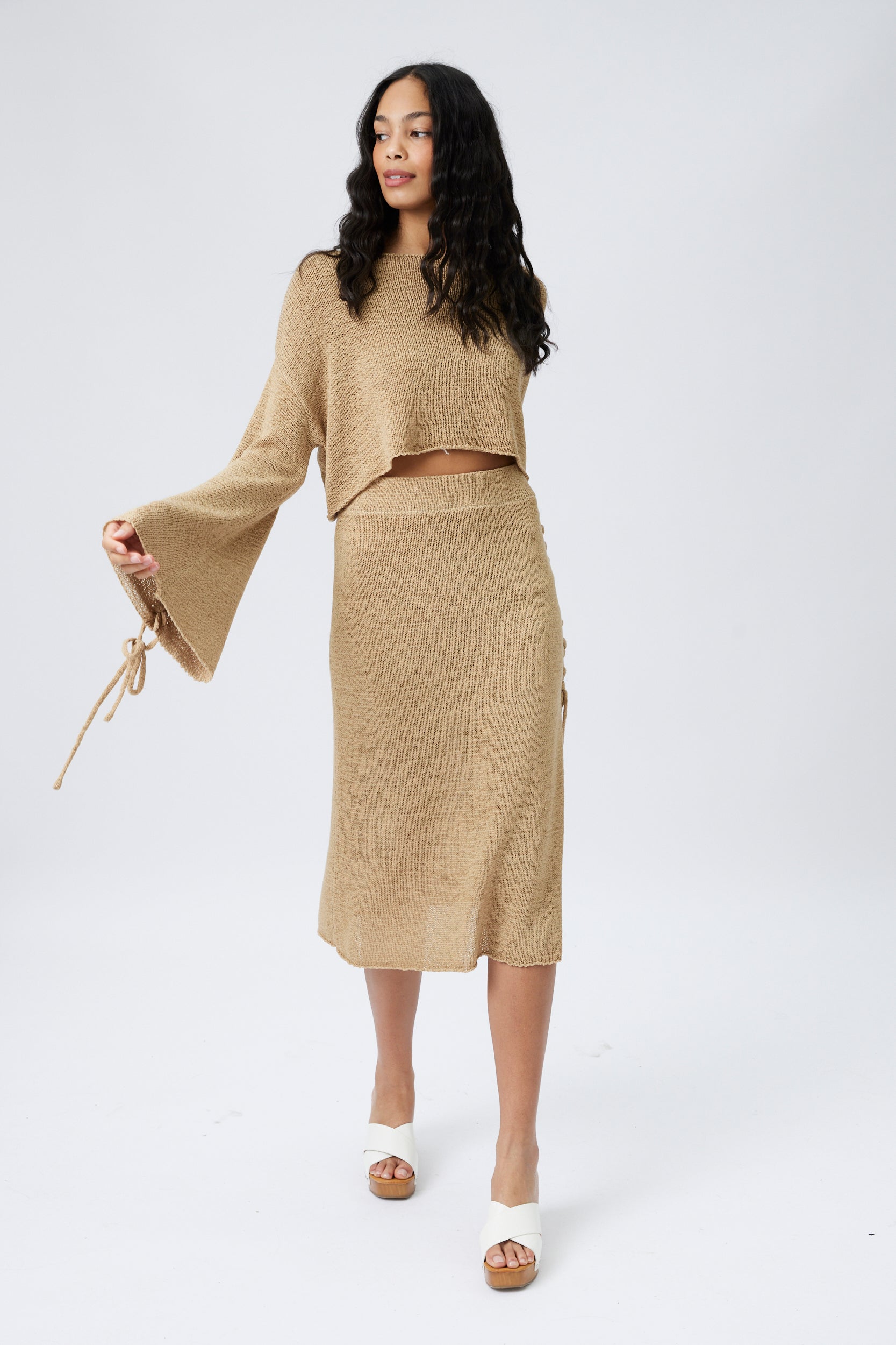 Adrian Braided Detail Knit Crop Top and Midi Slit Skirt Set - fab'rik