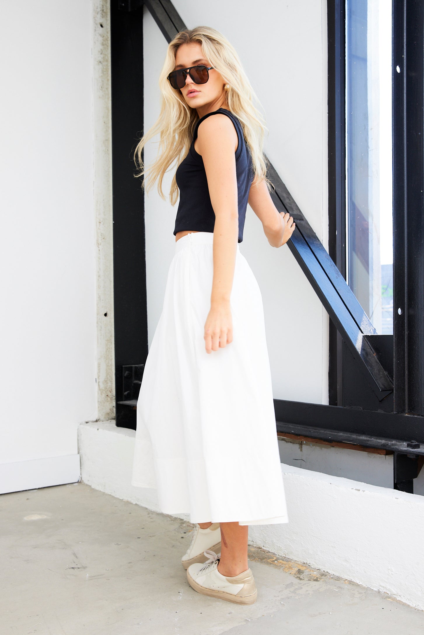 Cora Solid Poplin Midi Skirt - fab'rik