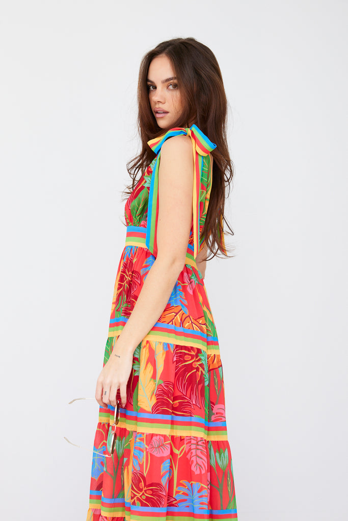 Arron Printed V-neck Maxi Dress - fab'rik