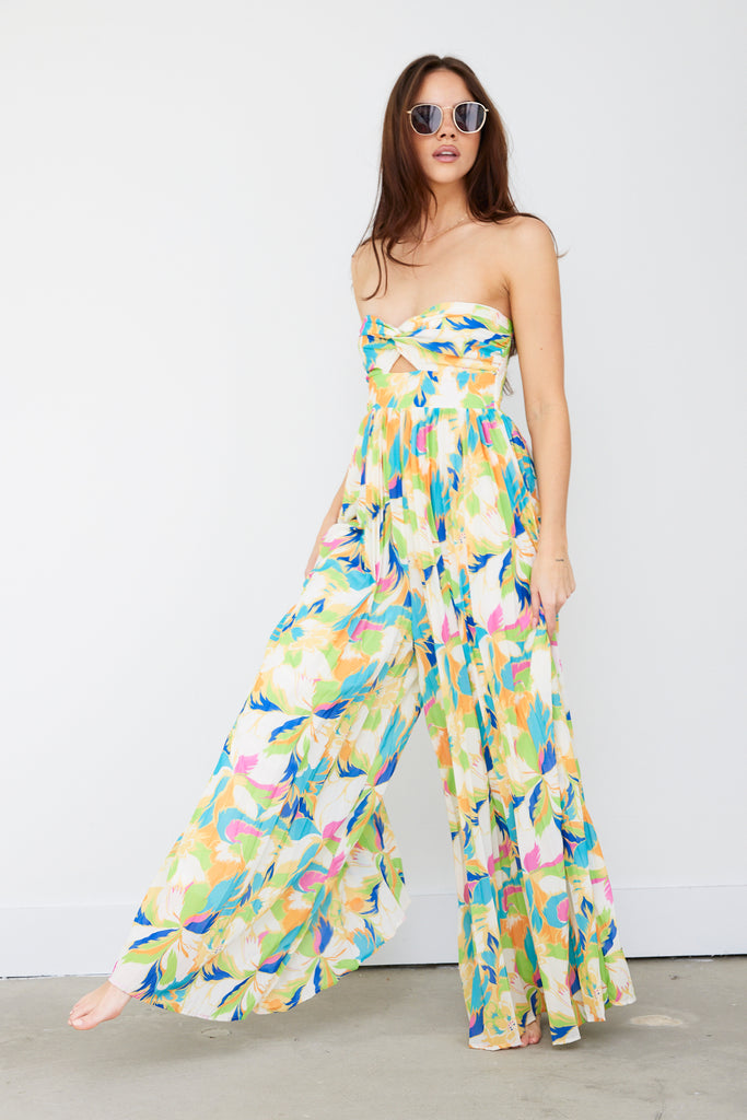 Riley Printed Jumpsuit with a Sweetheart Neckline - fab'rik