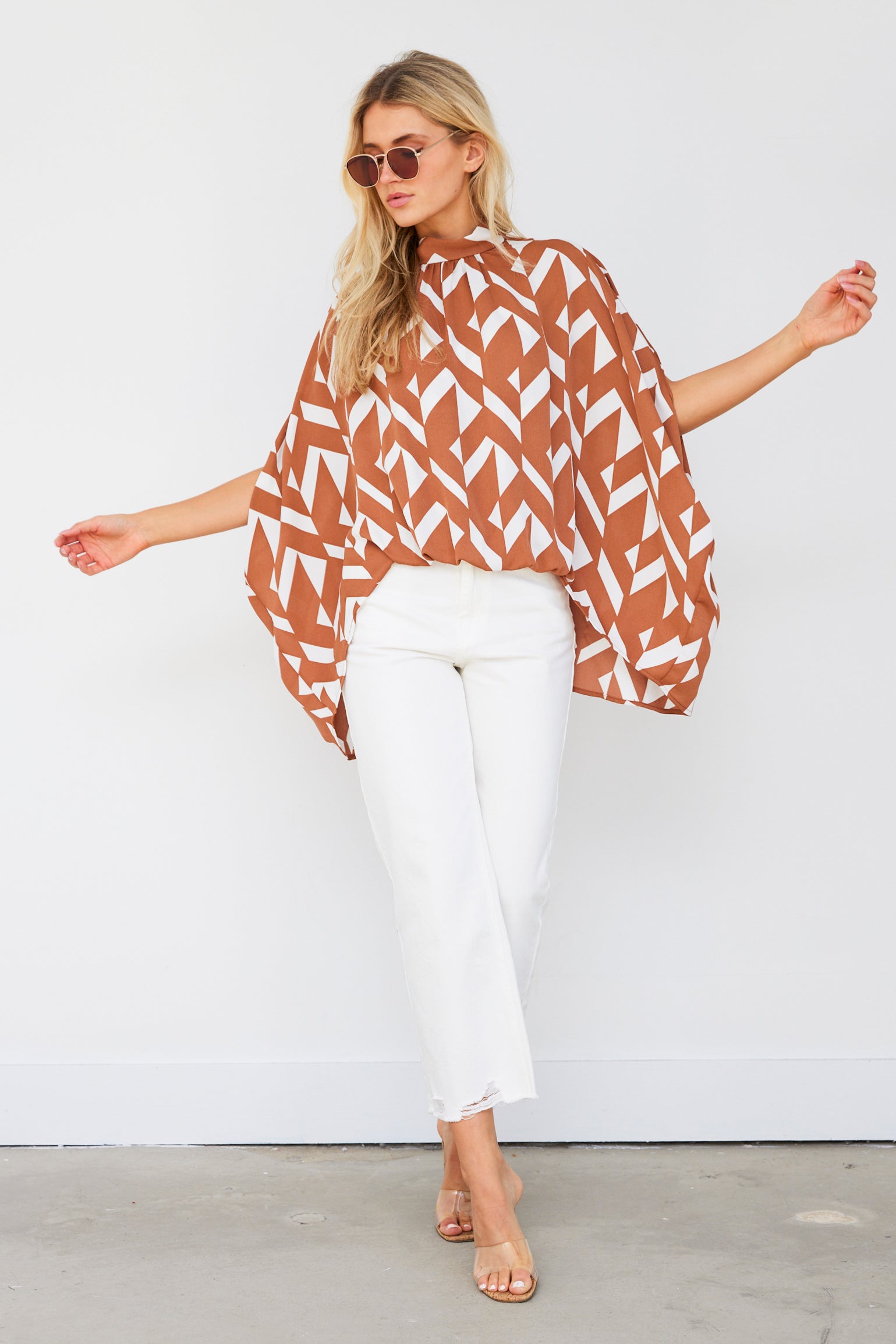 Demi Printed Mock Neck Caftan Top - fab'rik