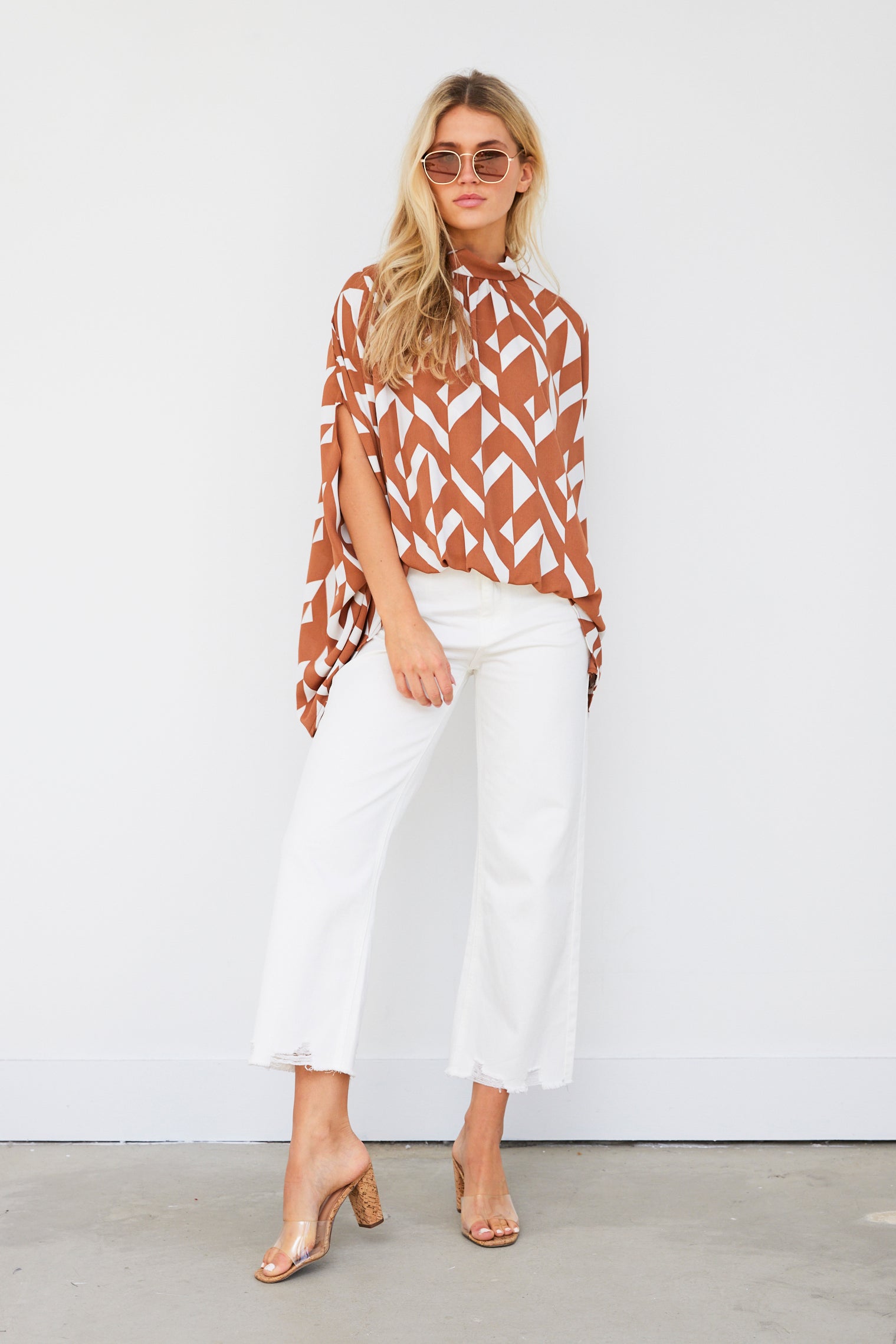 Demi Printed Mock Neck Caftan Top - fab'rik