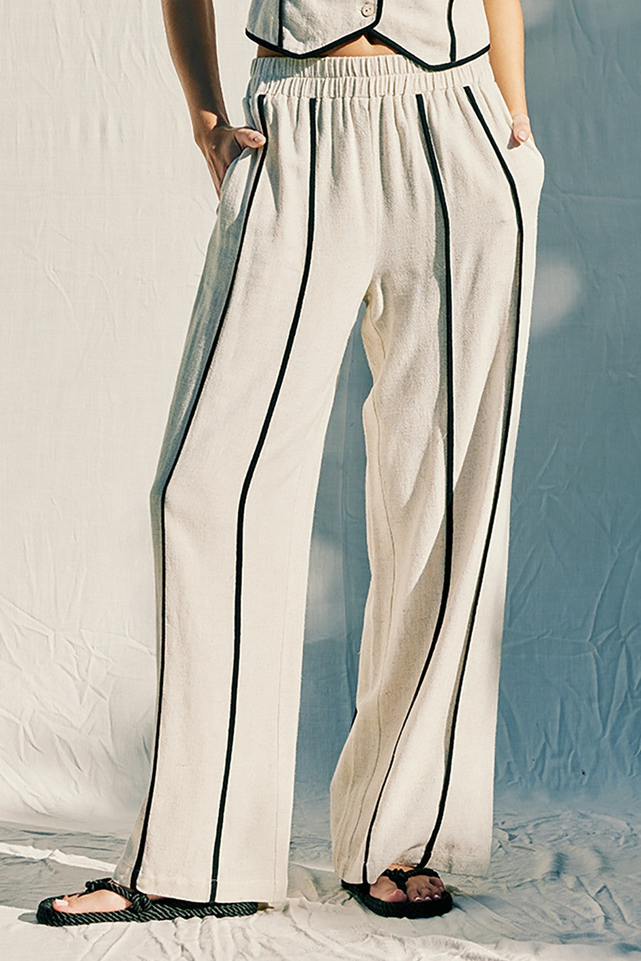 Jessie Black Stitch Linen Pants