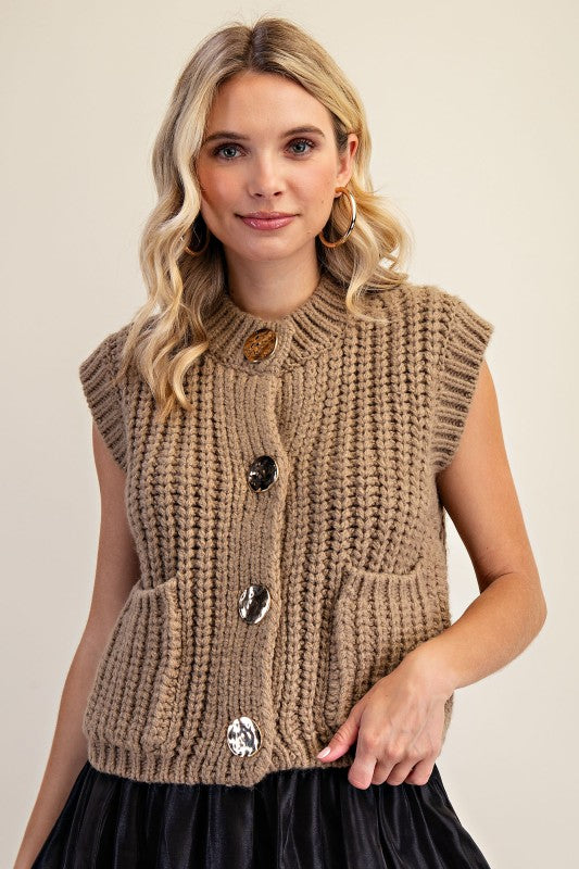 Talon Front Button Knit Vest