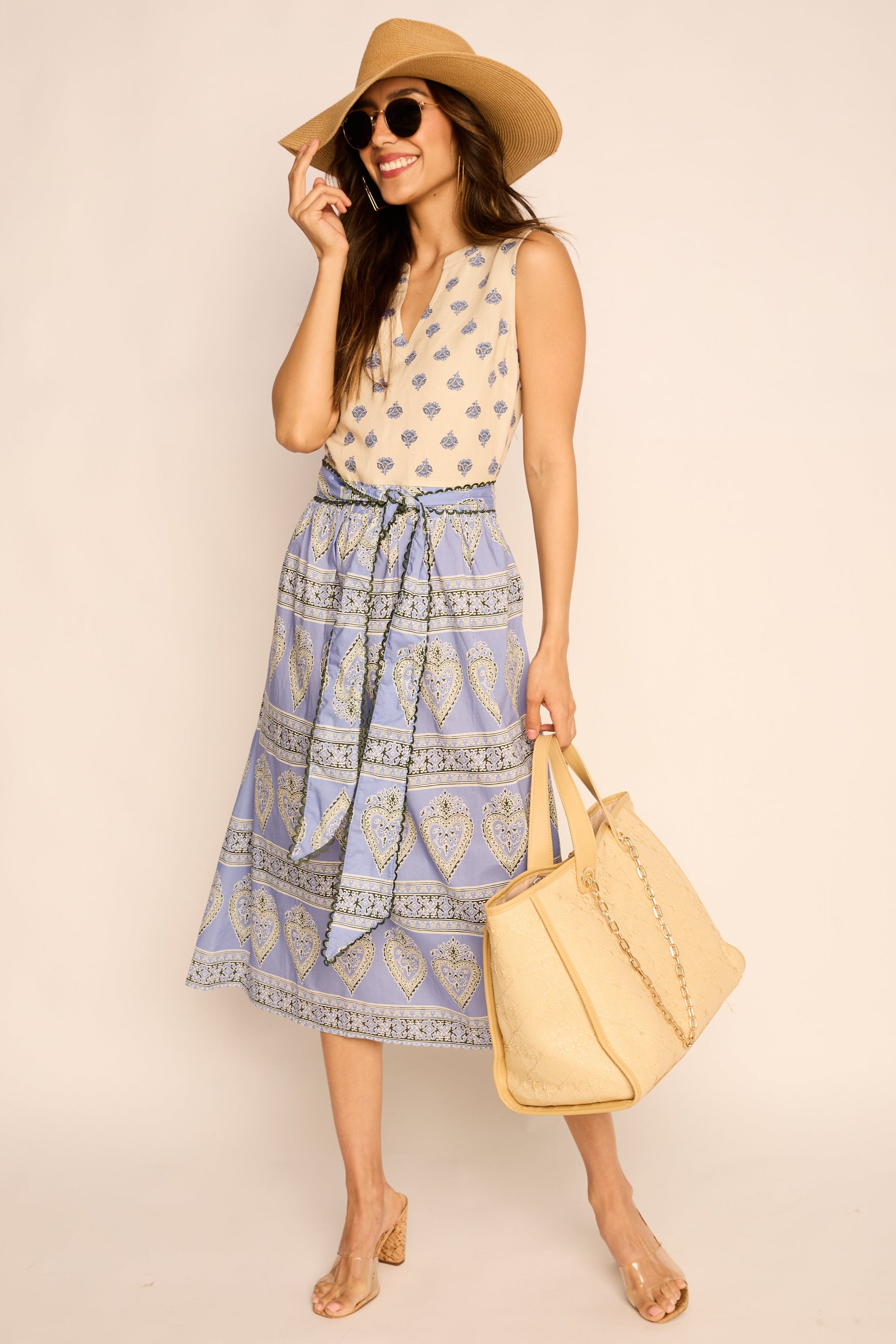 Maria Printed Tie Waist Midi Dress