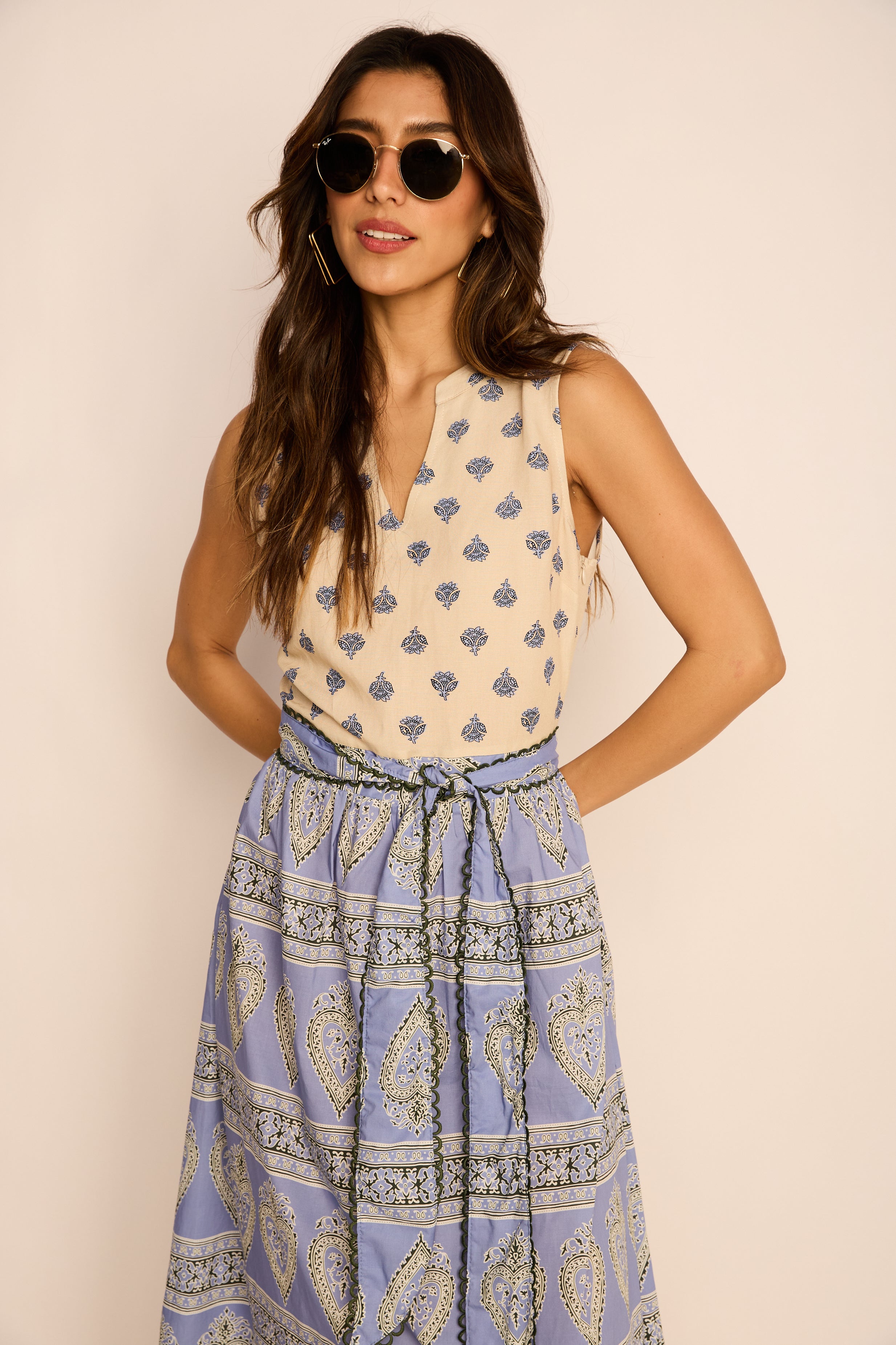 Maria Printed Tie Waist Midi Dress