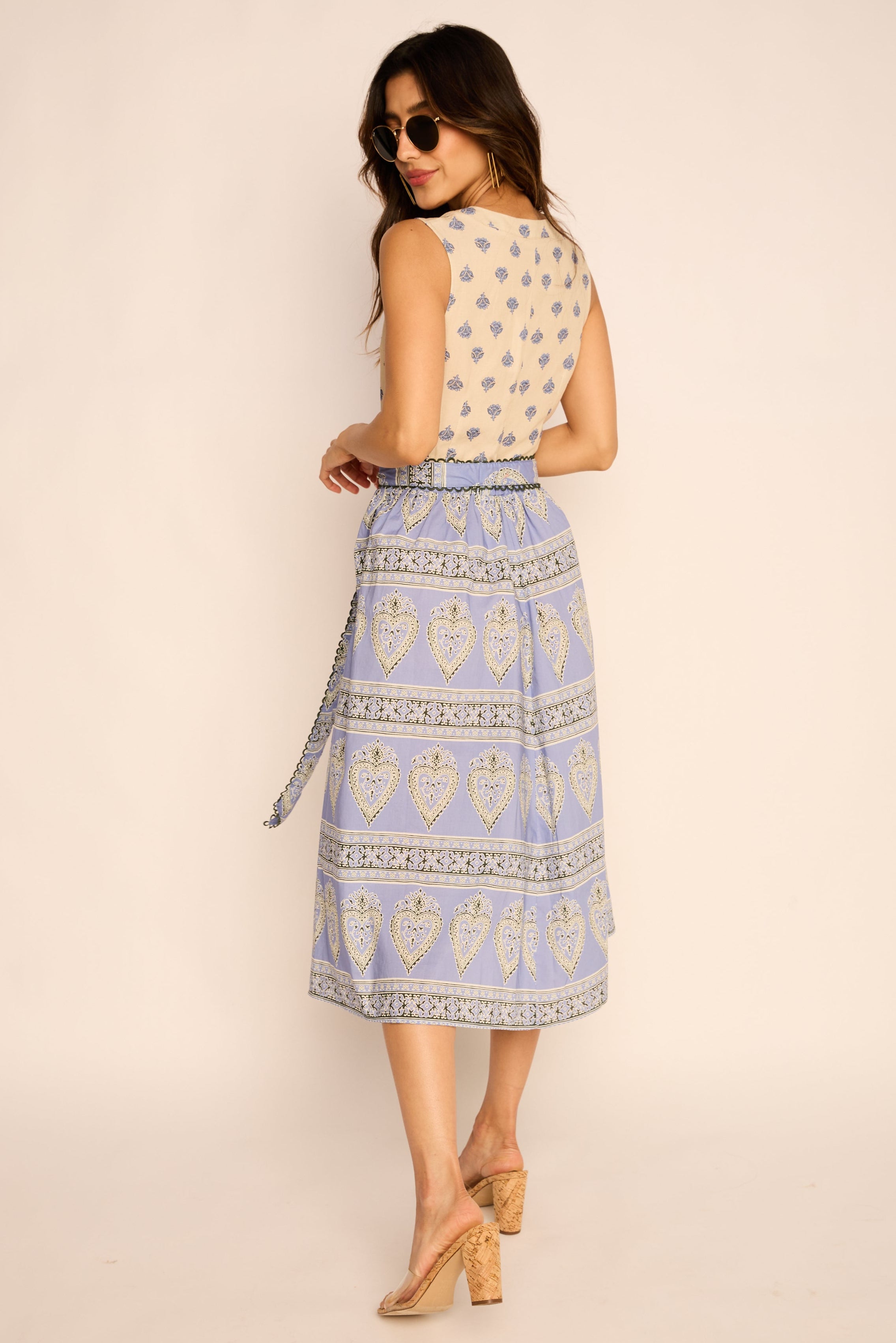 Maria Printed Tie Waist Midi Dress