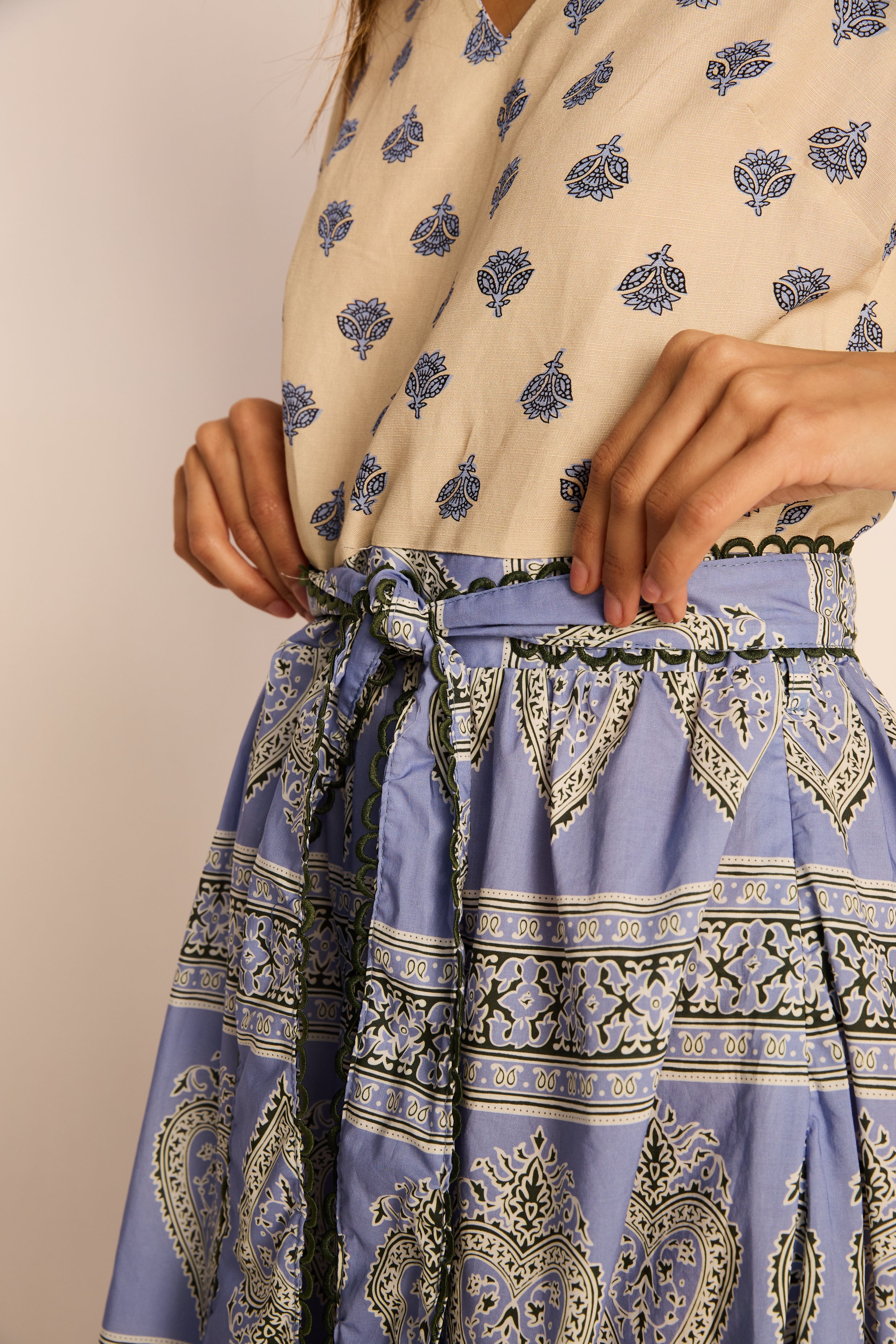 Maria Printed Tie Waist Midi Dress