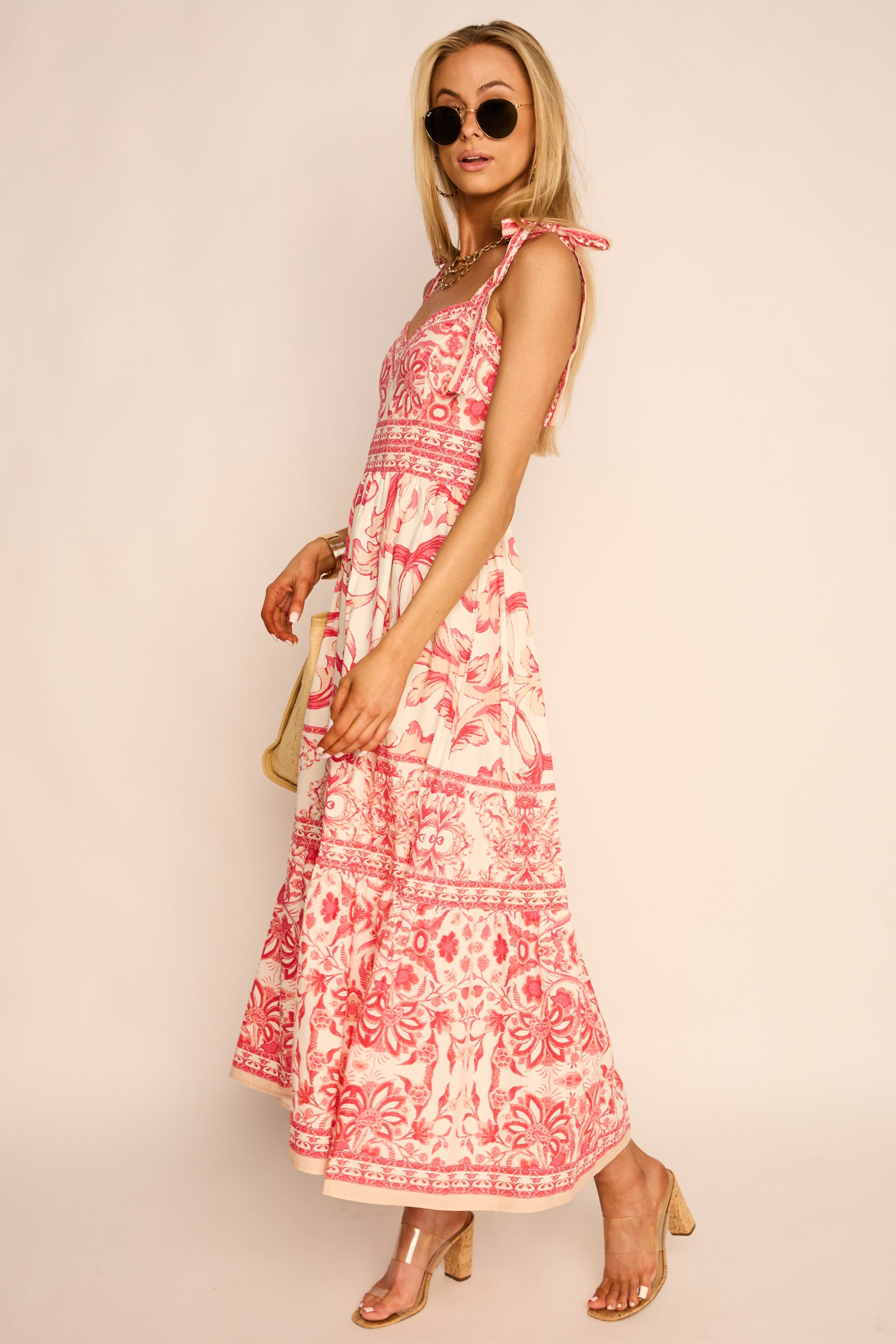 Selina Printed Tie Shoulder Midi Dress