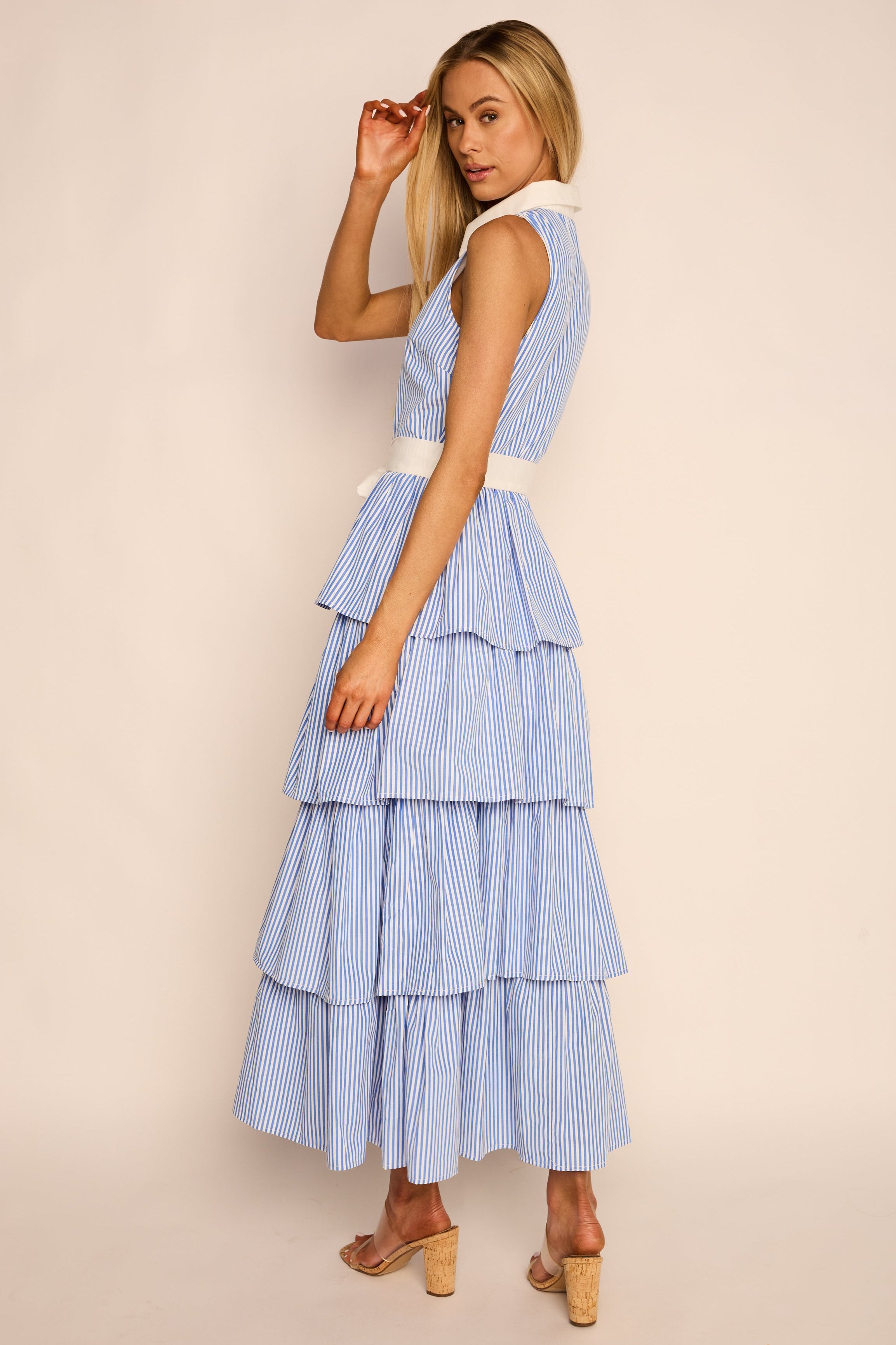Emily Collared Pleated Stripe Dress