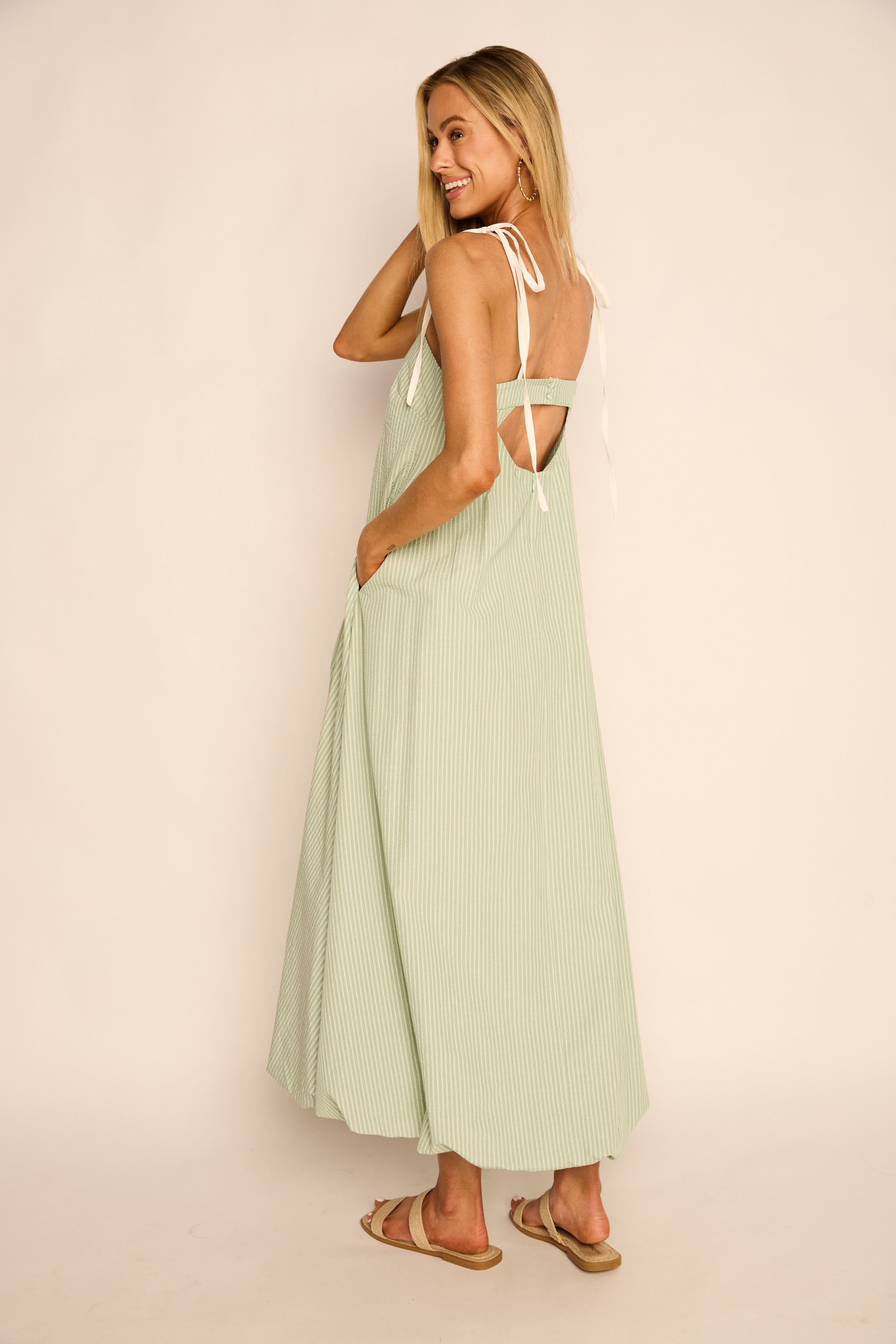 Victoria Stripe Bubble Hem Midi Dress