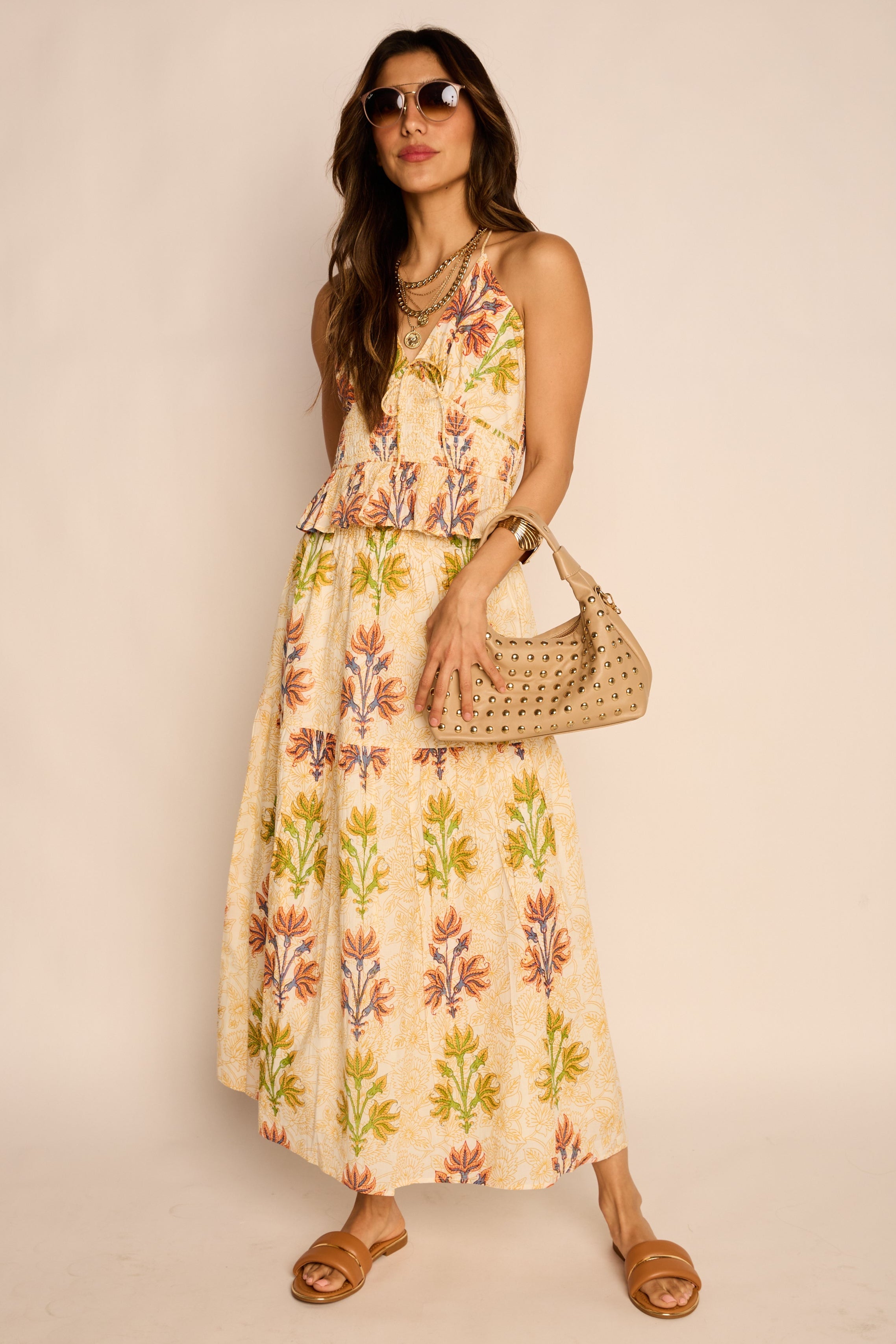 Jaci Printed Tiered Midi Skirt