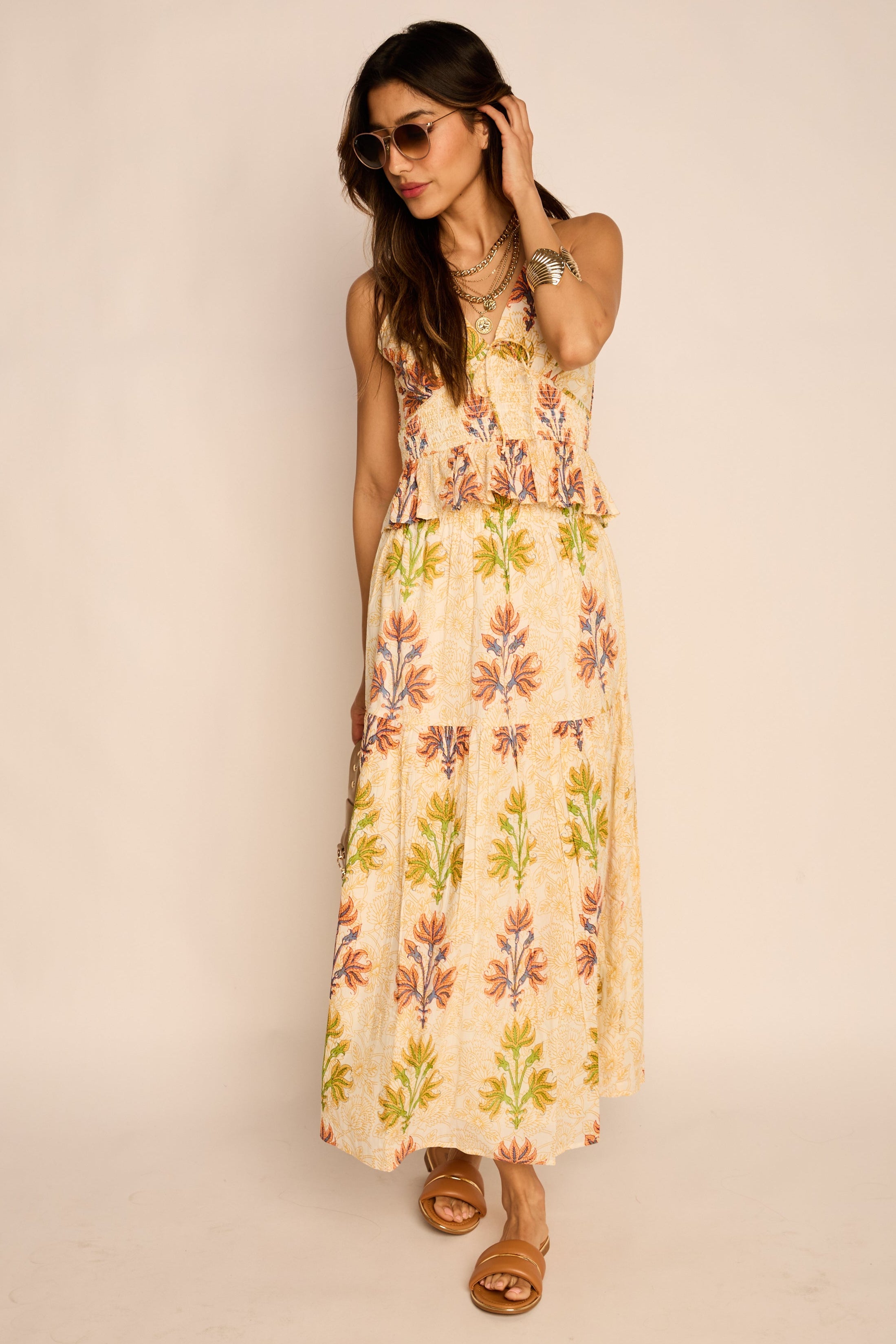 Jaci Printed Tiered Midi Skirt