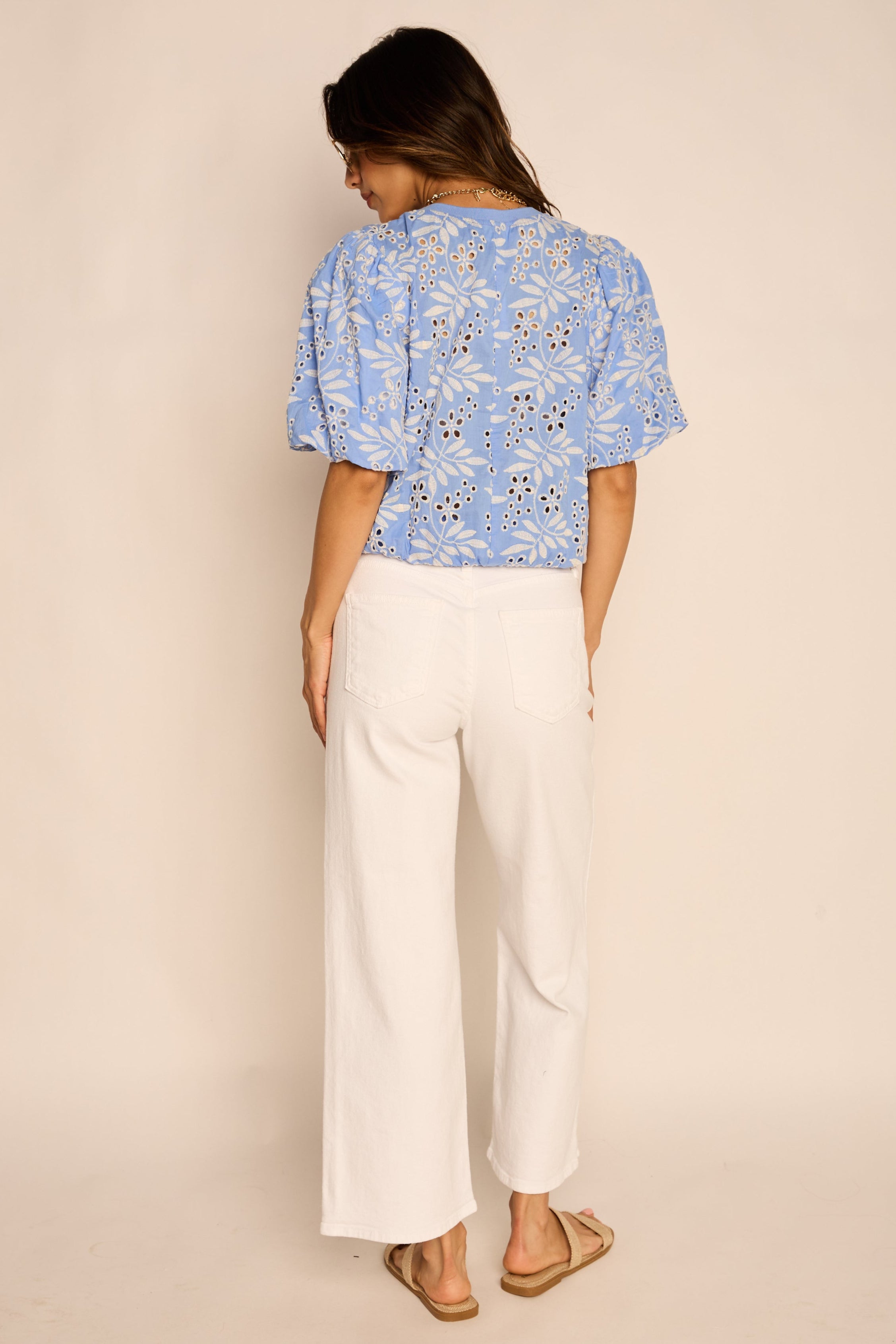 Evie Embroidered Bubble Sleeve Top