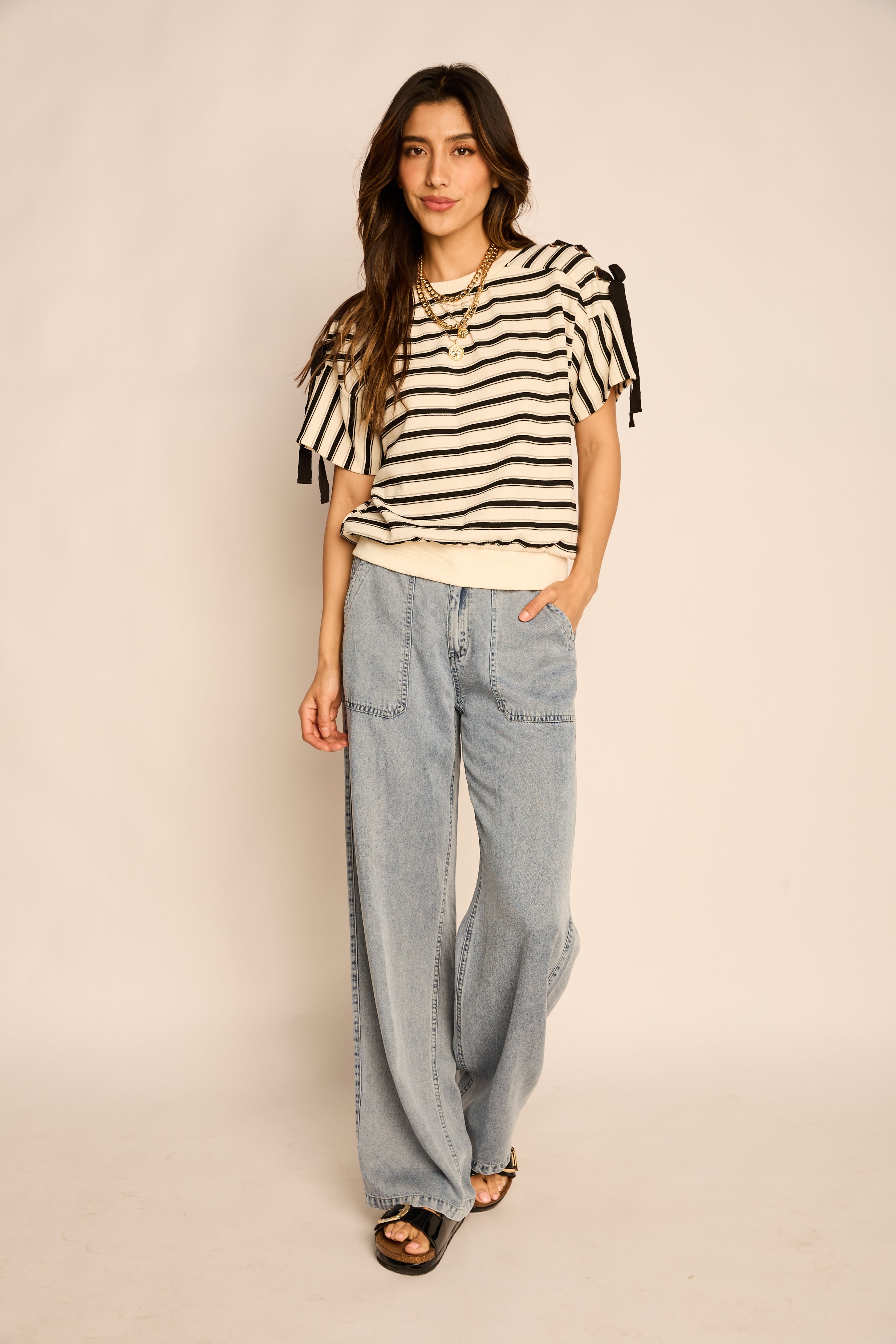 Kelsie Lace Up Stripe Knit Top