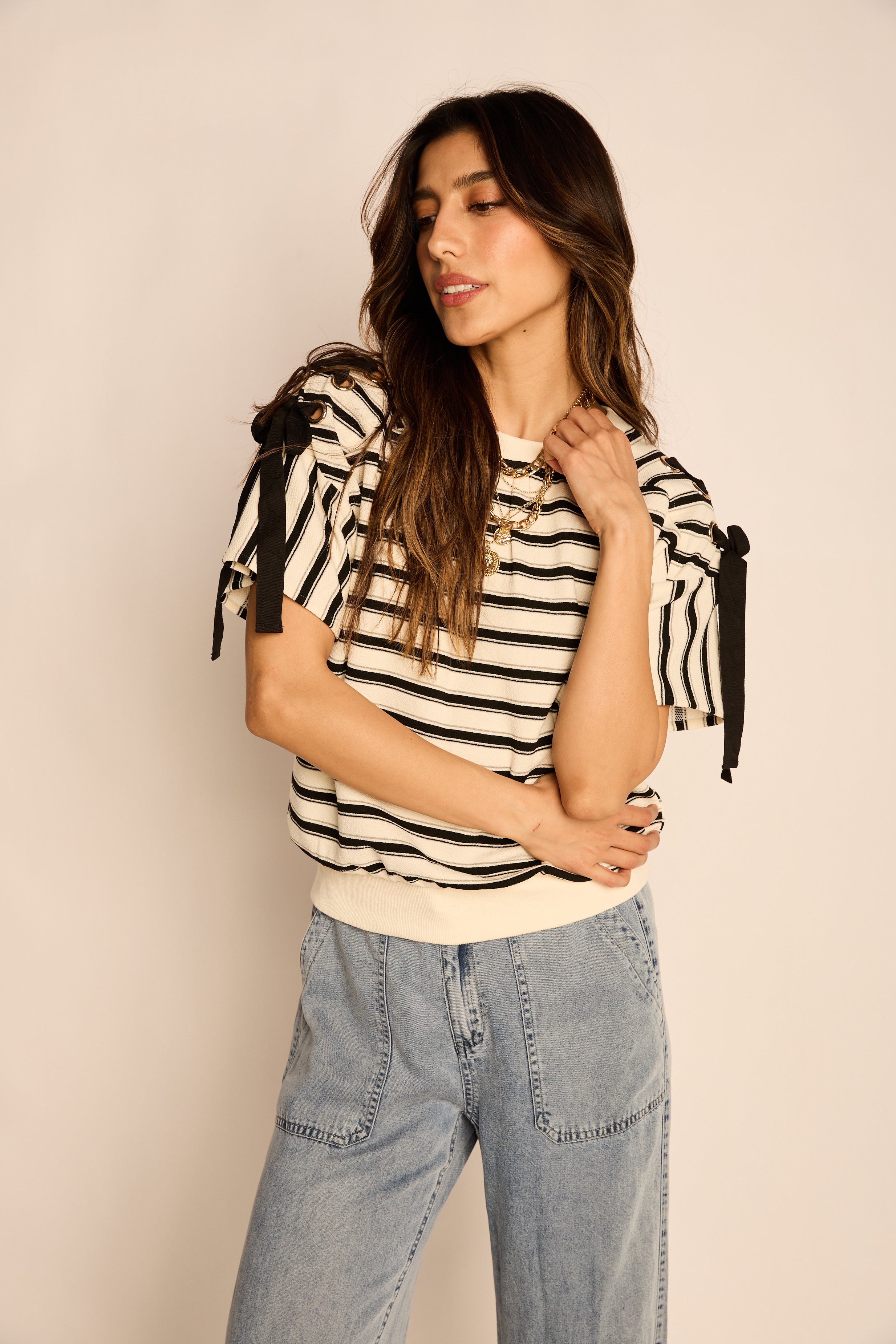 Kelsie Lace Up Stripe Knit Top