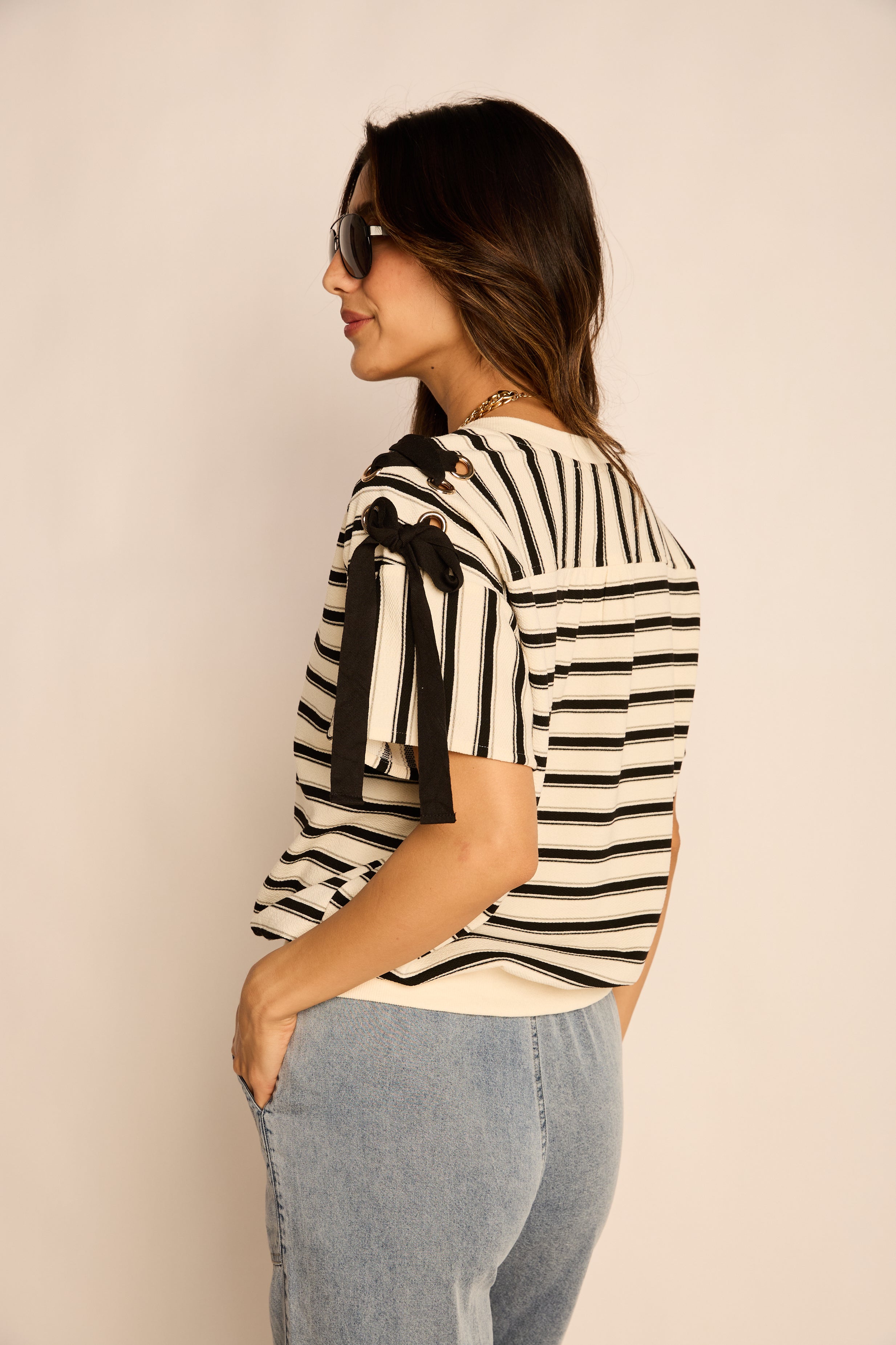 Kelsie Lace Up Stripe Knit Top