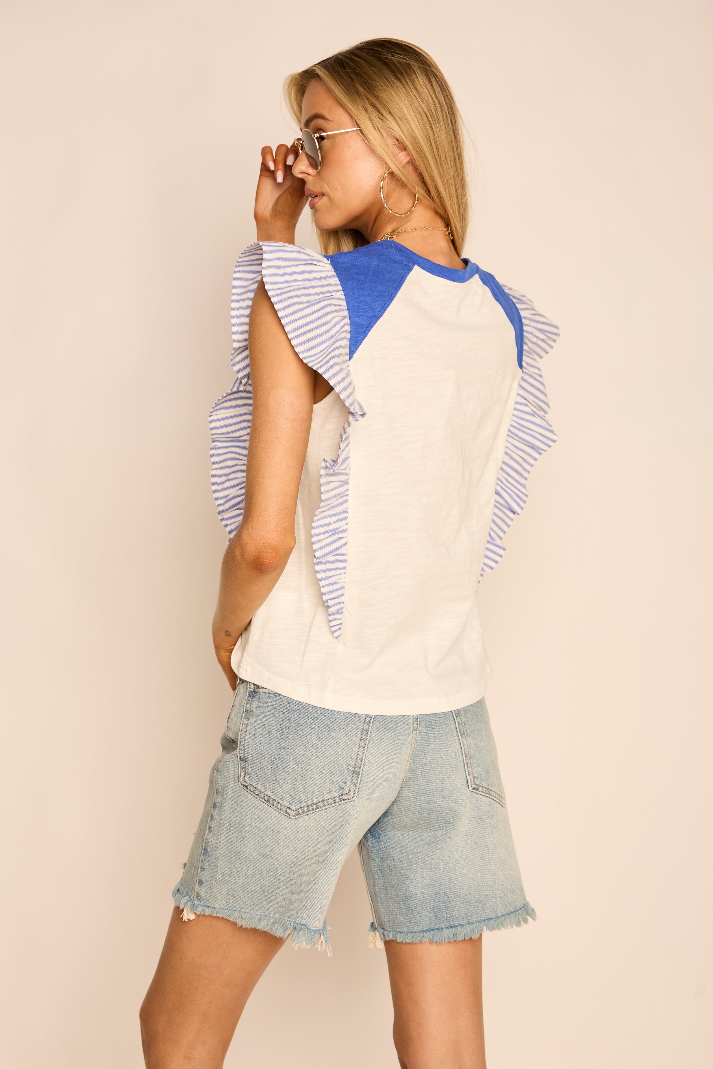 Chandler Striped Ruffle Sleeve Knit Top