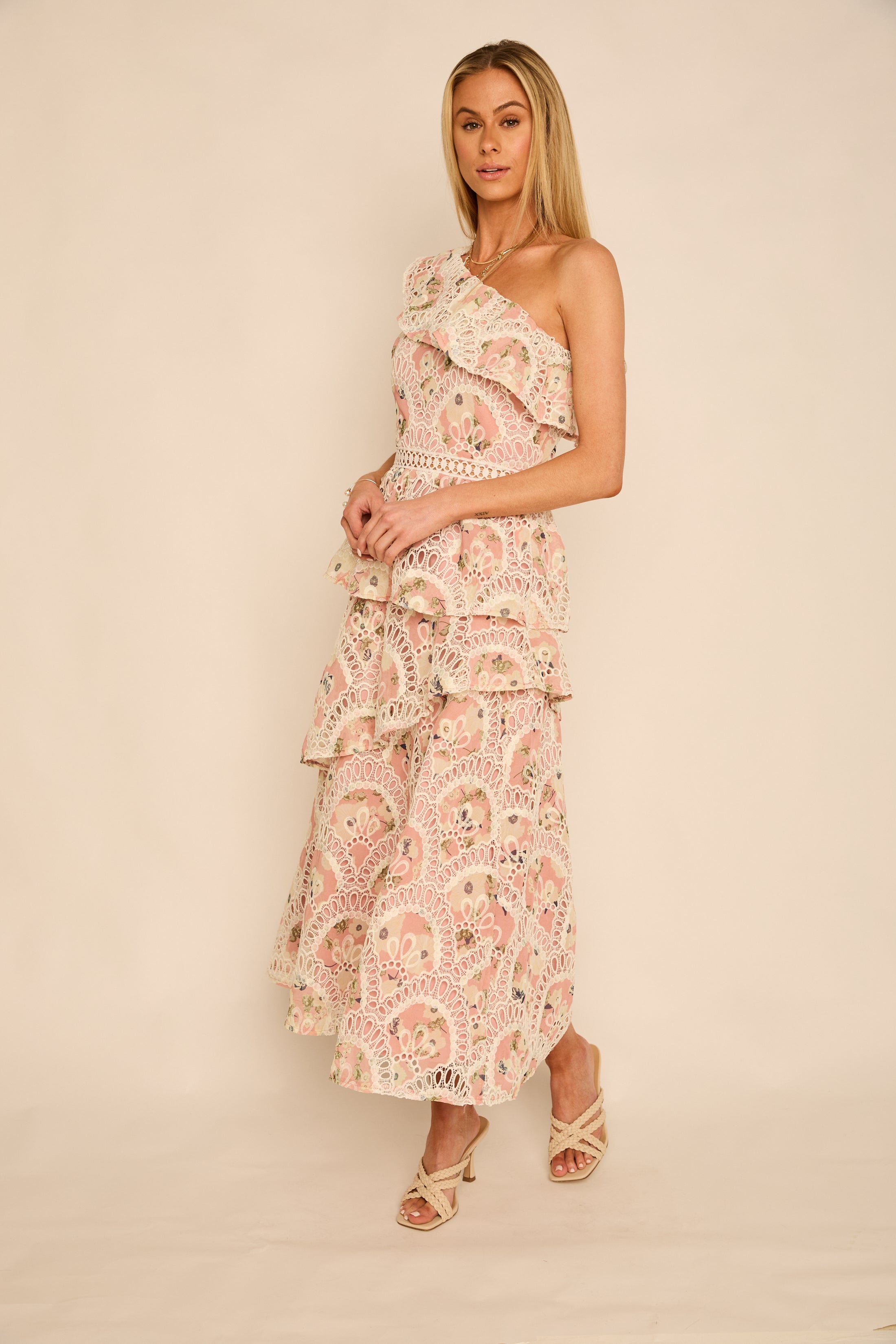 Miley One Shoulder Ruffle Midi Dress