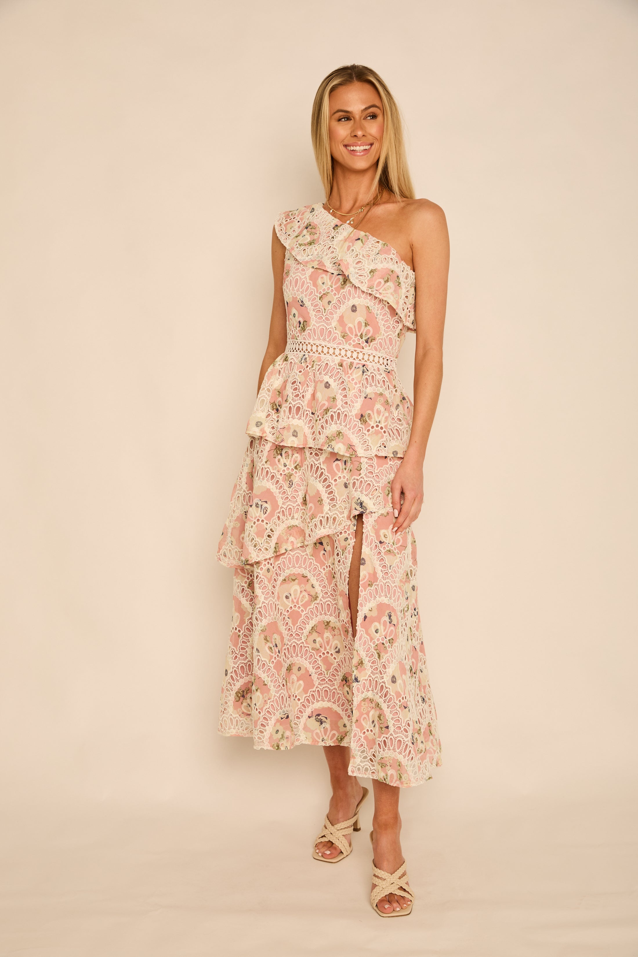 Miley One Shoulder Ruffle Midi Dress