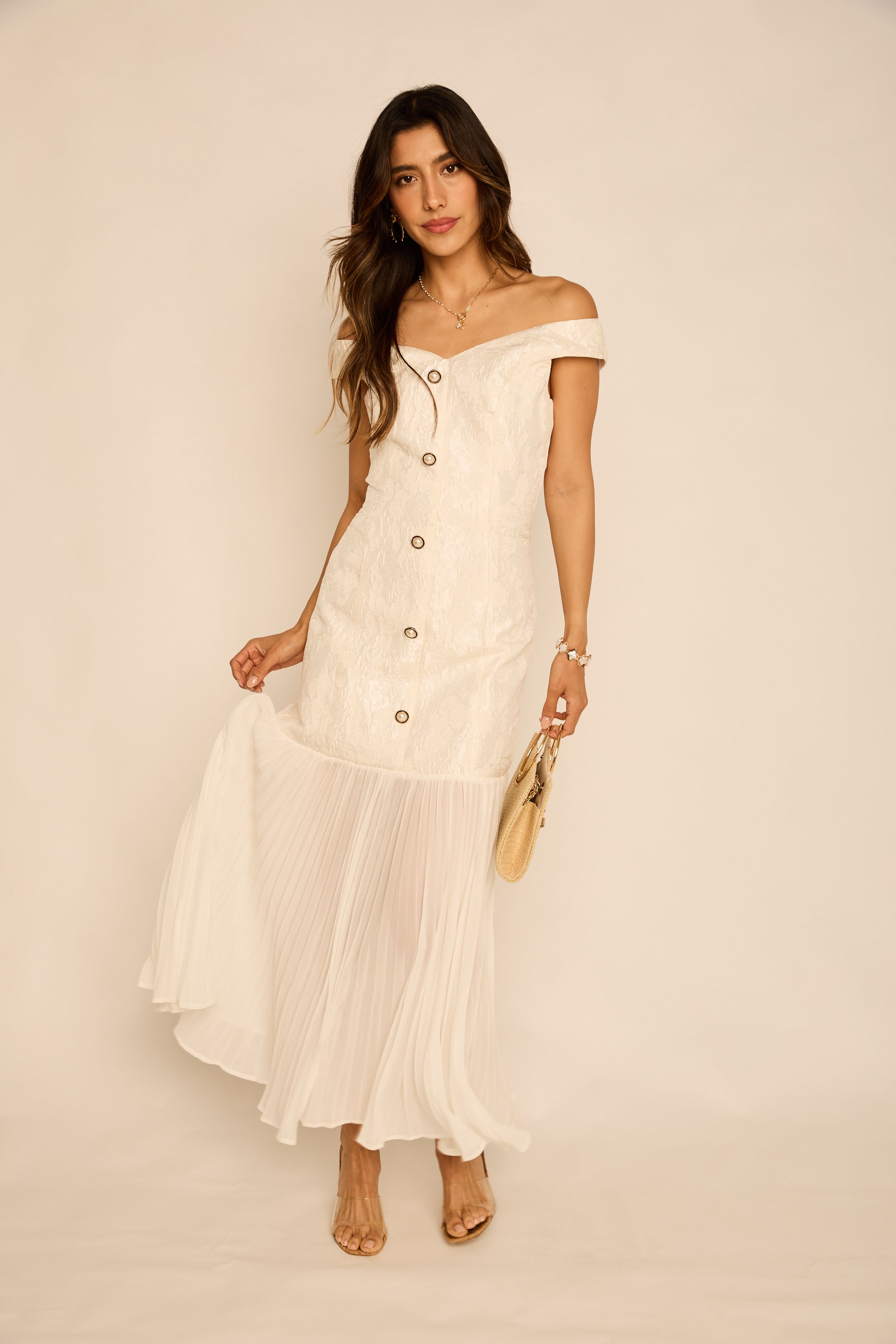 Caroline Button Down Pleated Bottom Maxi Dress