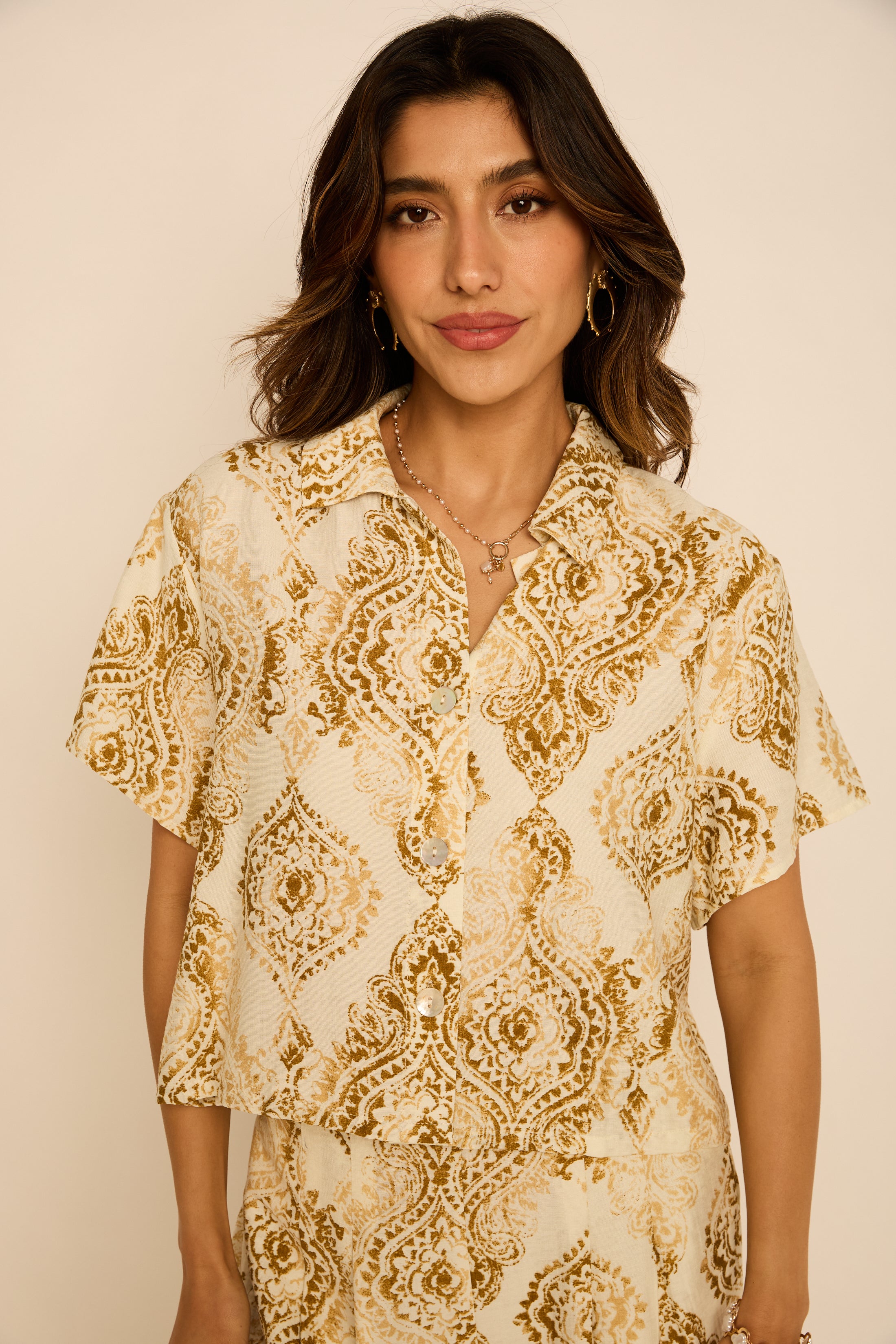 Keegan Pattern Button Down Top