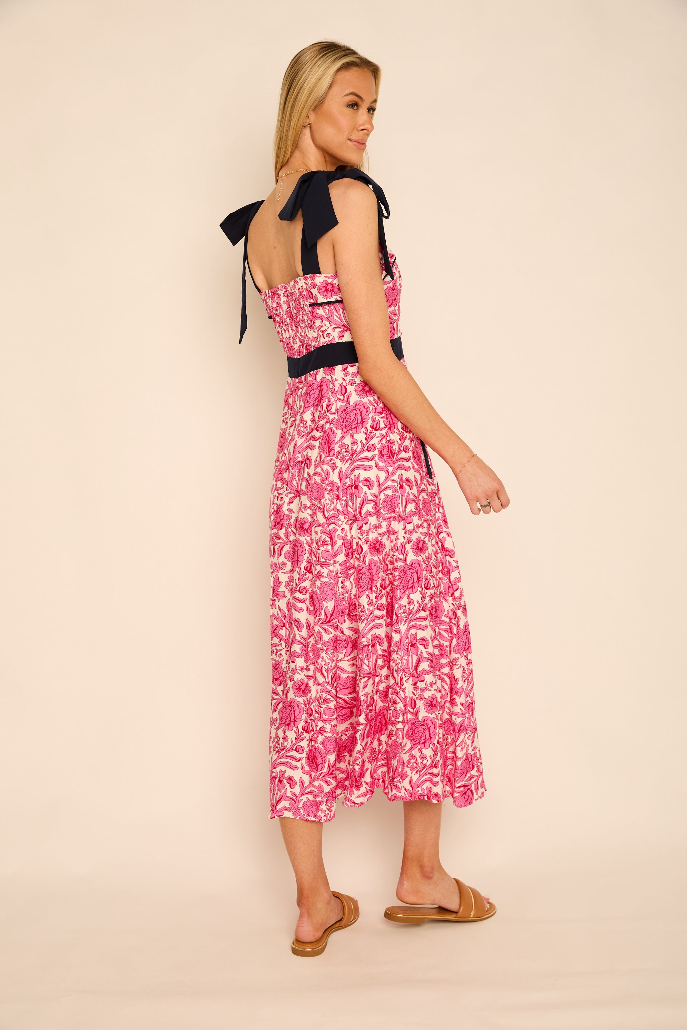 Gabrielle Tie Shoulder Button Up Midi Dress