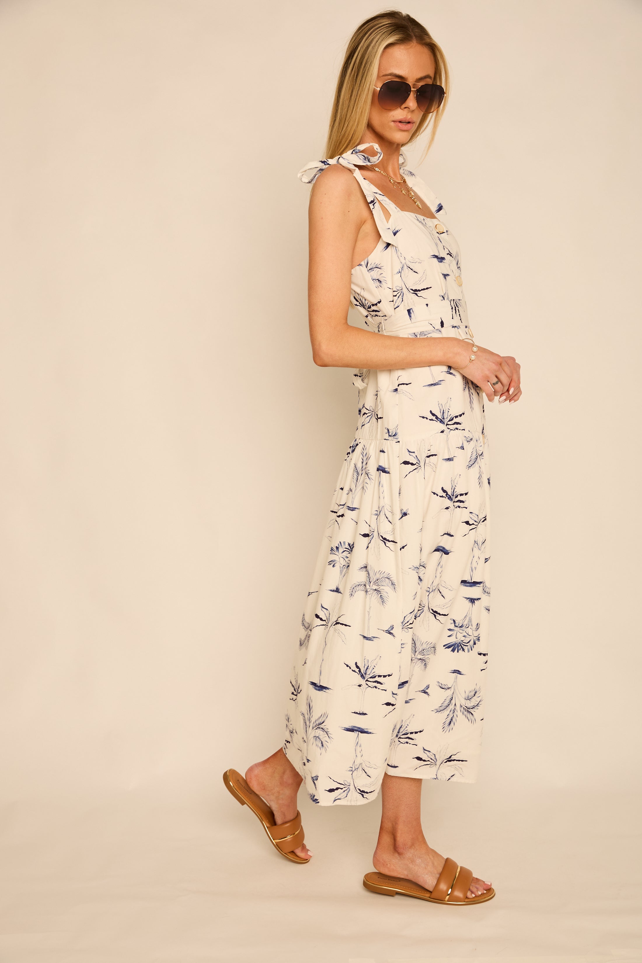Raya Printed Tie Shoulder Midi Dress