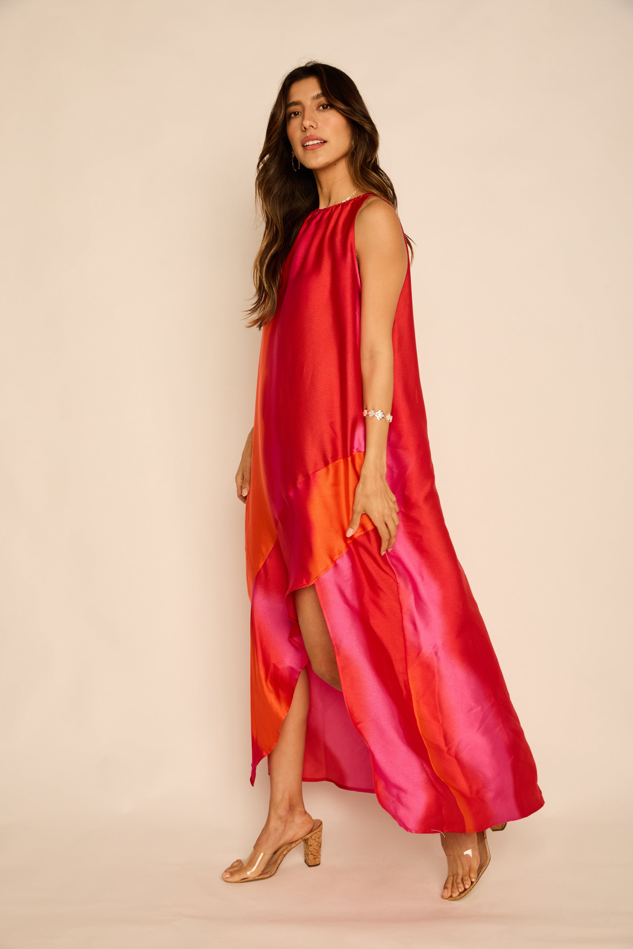 Angela Asymmetrical Hem Slit Midi Dress