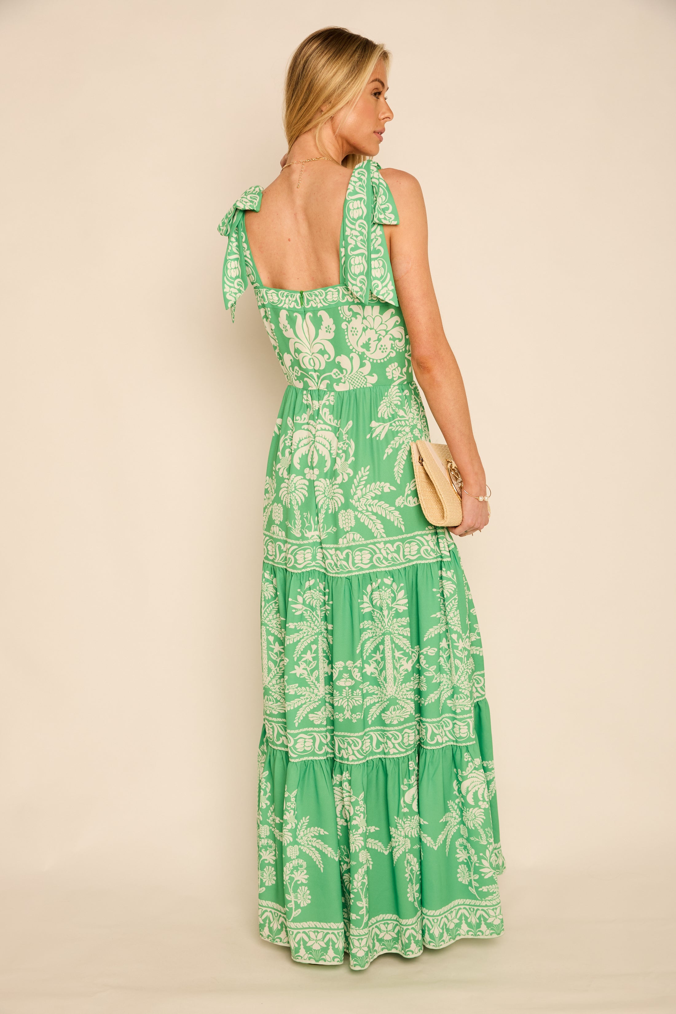 Grayson Printed Tie Shoulder Tiered Maxi Dress