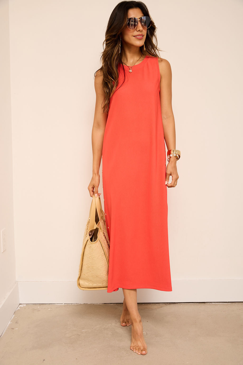 Nancy Side Button Detail Midi Dress
