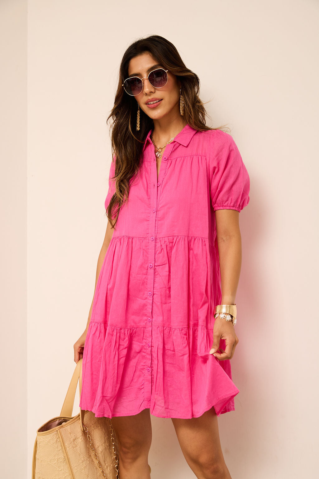Hazel Puff Sleeve Tiered Mini Dress
