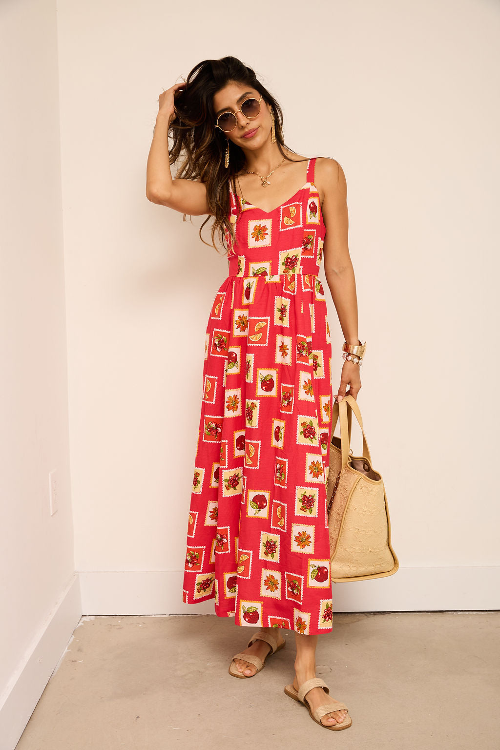Rita Stamp Pattern Midi Dress