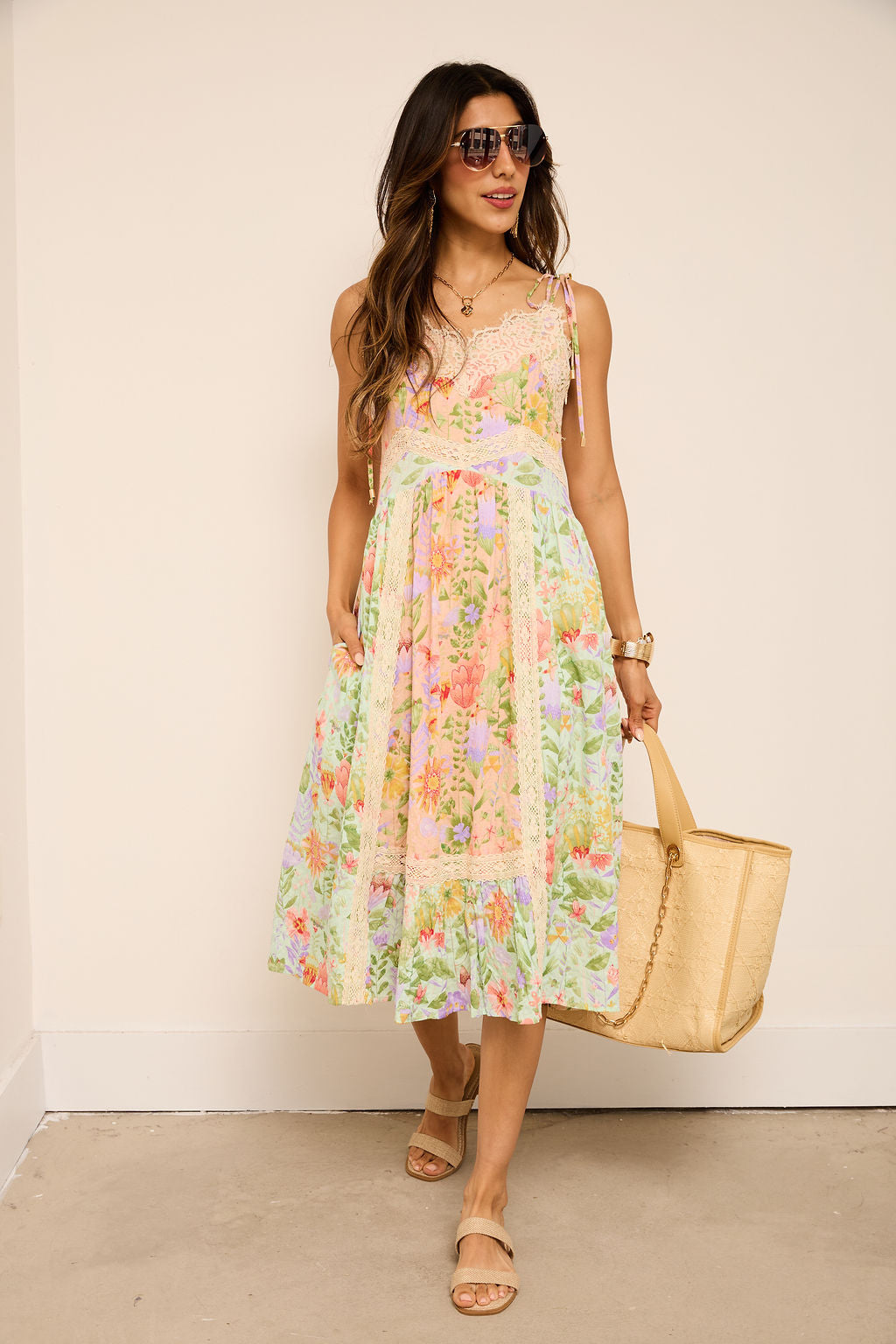 Erin Floral Printed Tiered Midi Dress