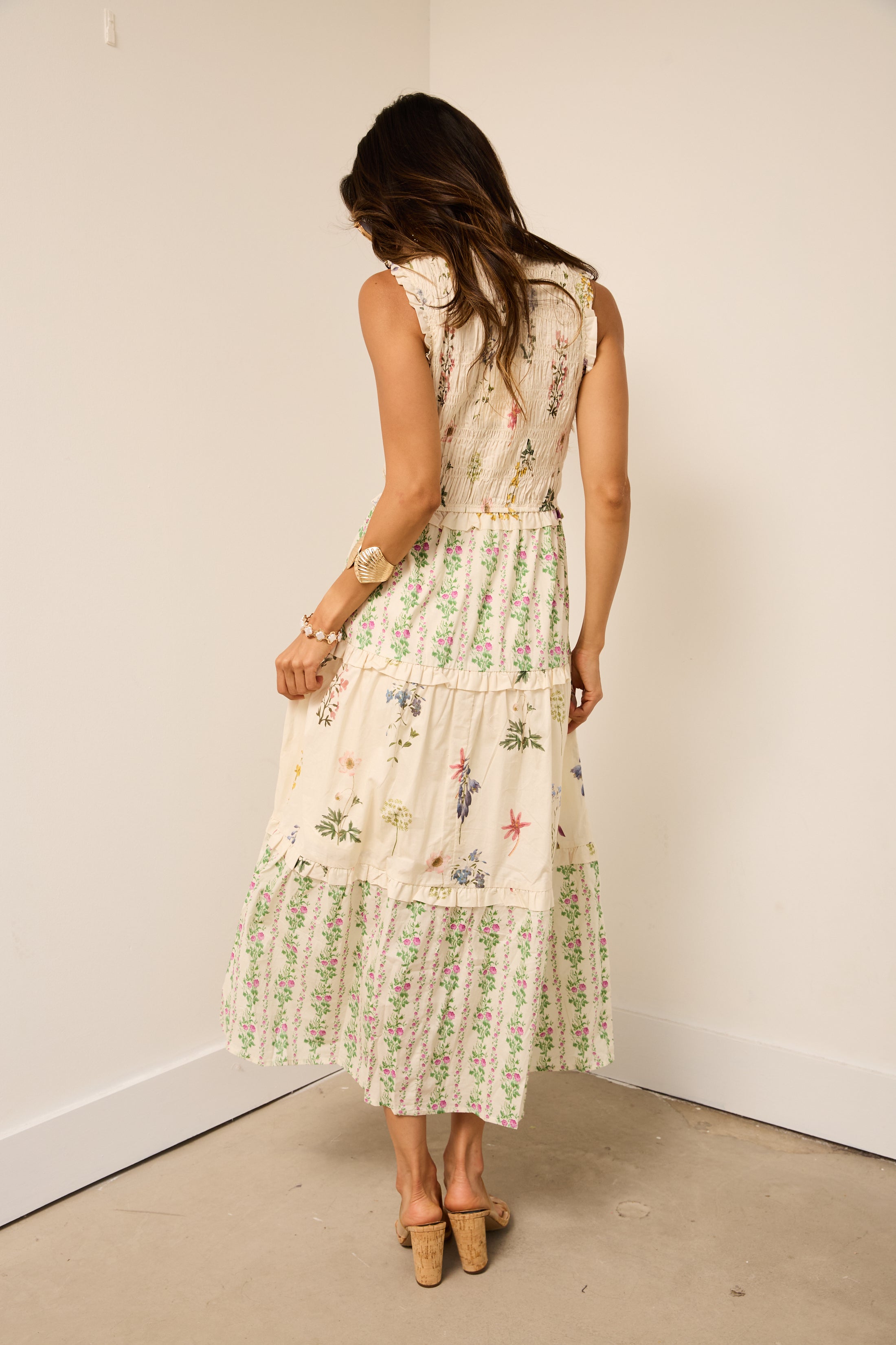 Laura Multi Pattern Tiered Midi Dress